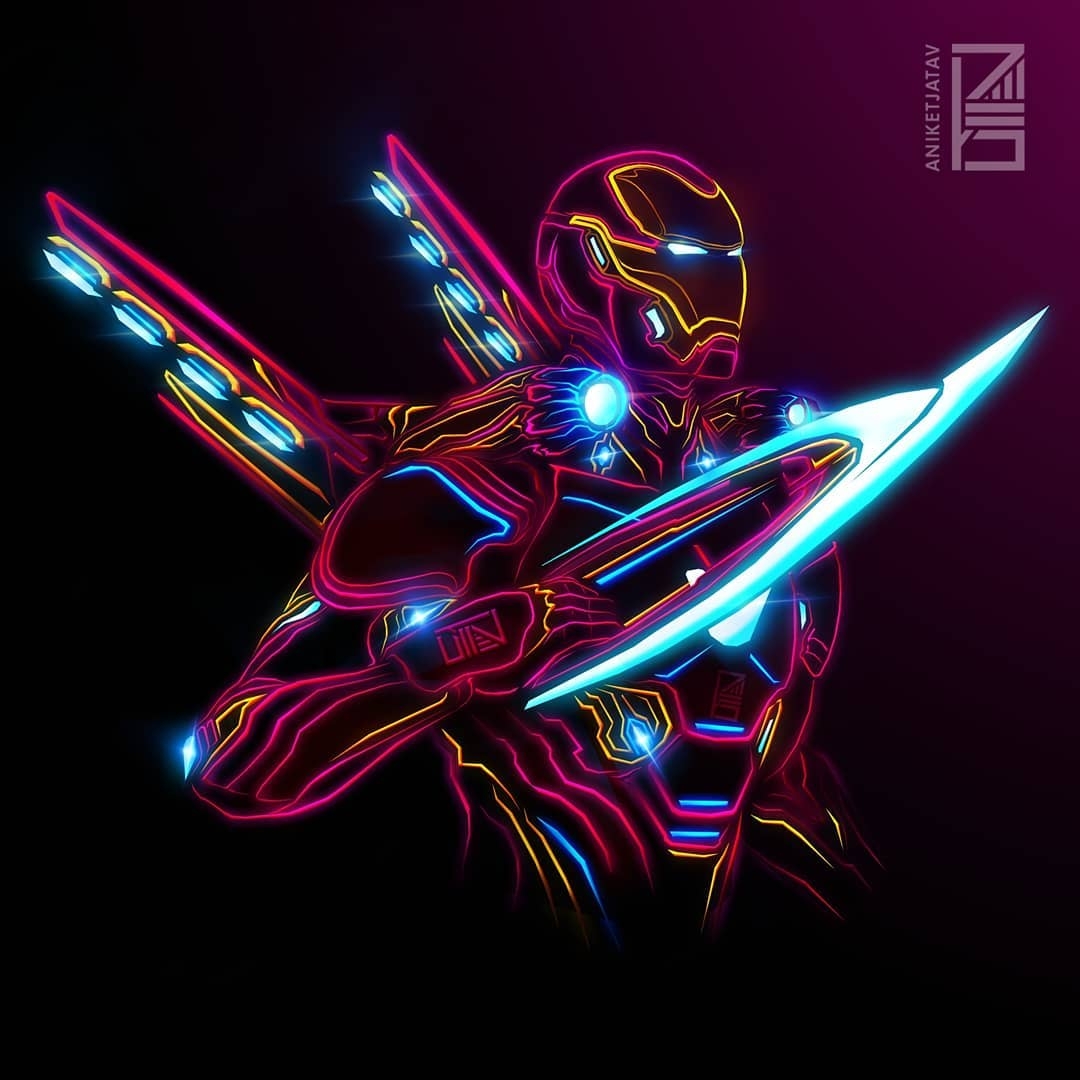 1080x1080 Awesome Iron Man neon artwork, Phone