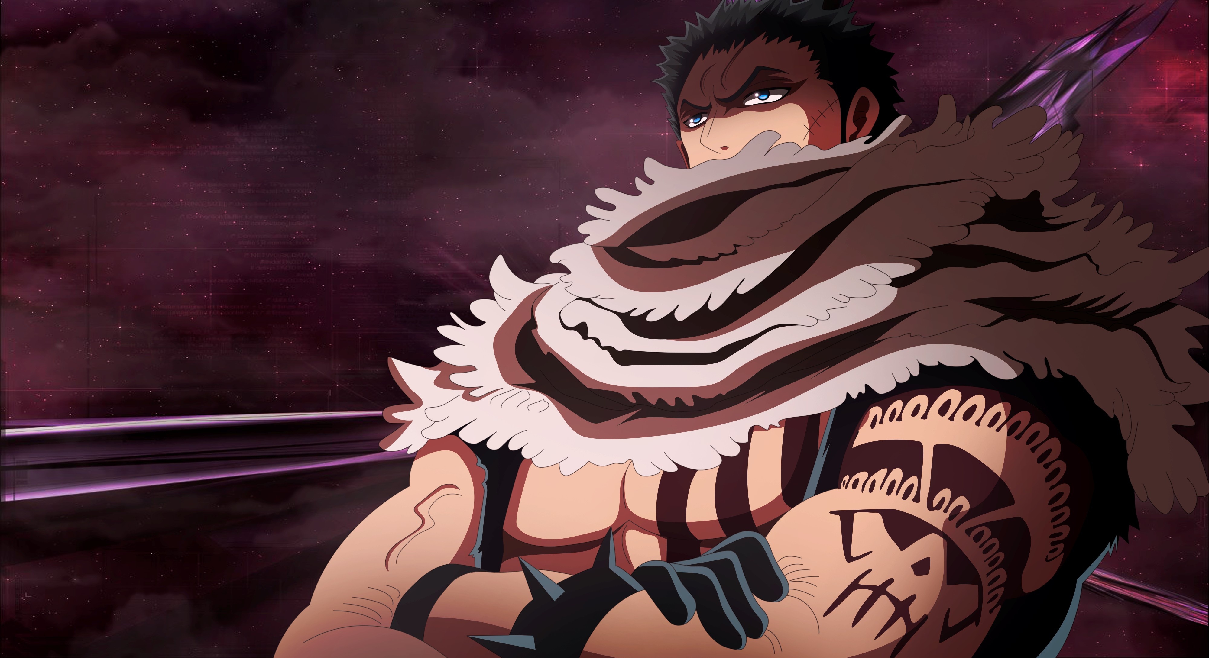 4000x2180 Download wallpaper One Piece, pirate, anime, tatoo, manga, japanese, akuma from mi, kaizoku, Charlotte Katakuri, Katakuri, by jairopd, section shonen in resolution, Desktop