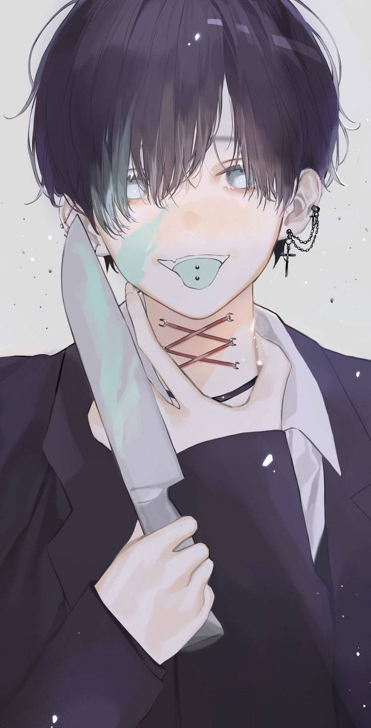 740x1450 Download Boy With Knife Edgy Anime Pfp Wallpaper, Phone