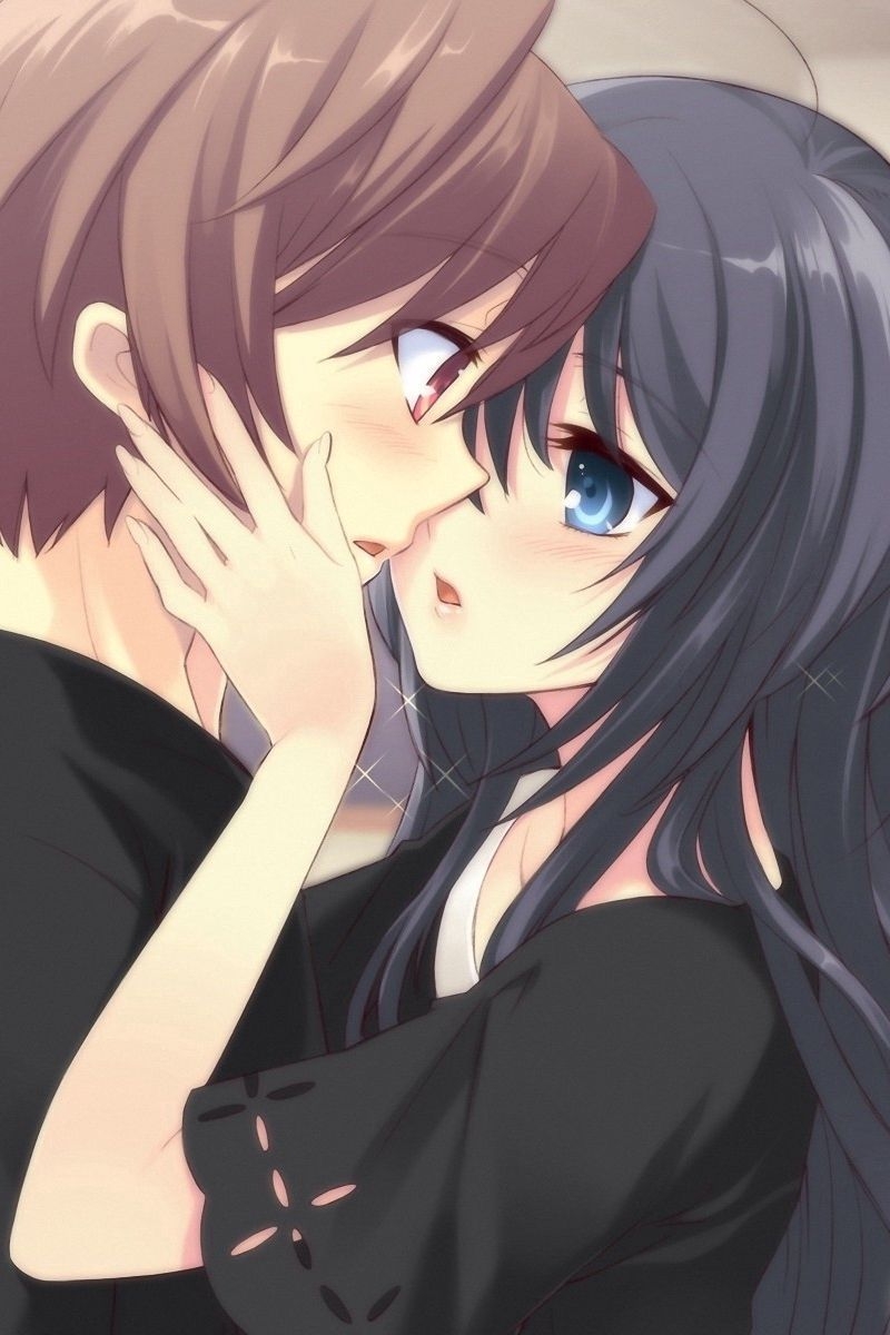 800x1200 Download wallpaper  anime, boy, girl, tenderness, kiss, Phone