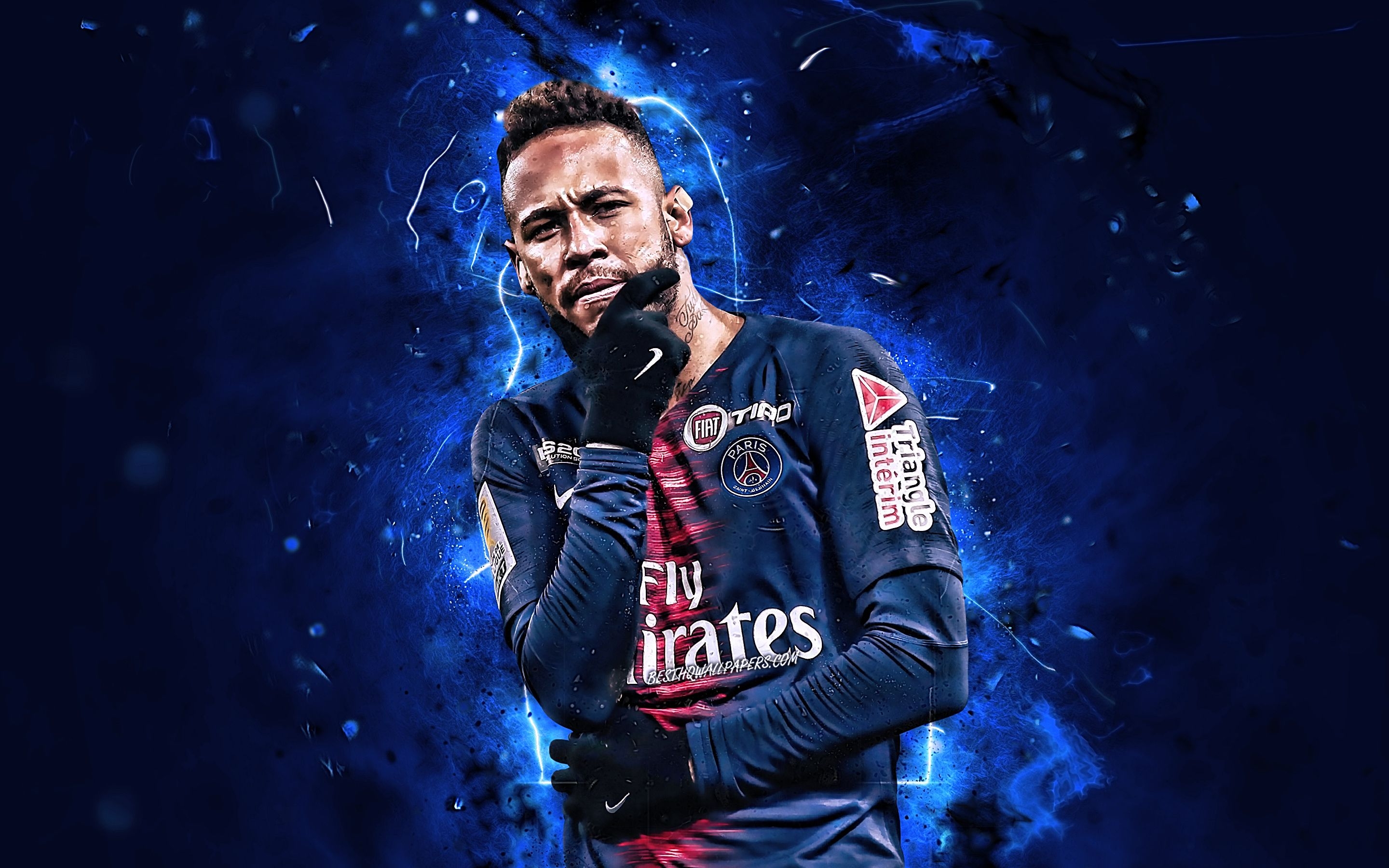 2880x1800 Download Wallpaper Neymar JR, Personal Celebration, PSG, Brazilian Footballers, Ligue Goal, Paris Saint Germain, Football Stars, Neon Lights, Neymar, Soccer, Neymar PSG, France For Desktop With Resolution. High Quality HD Picture, Desktop