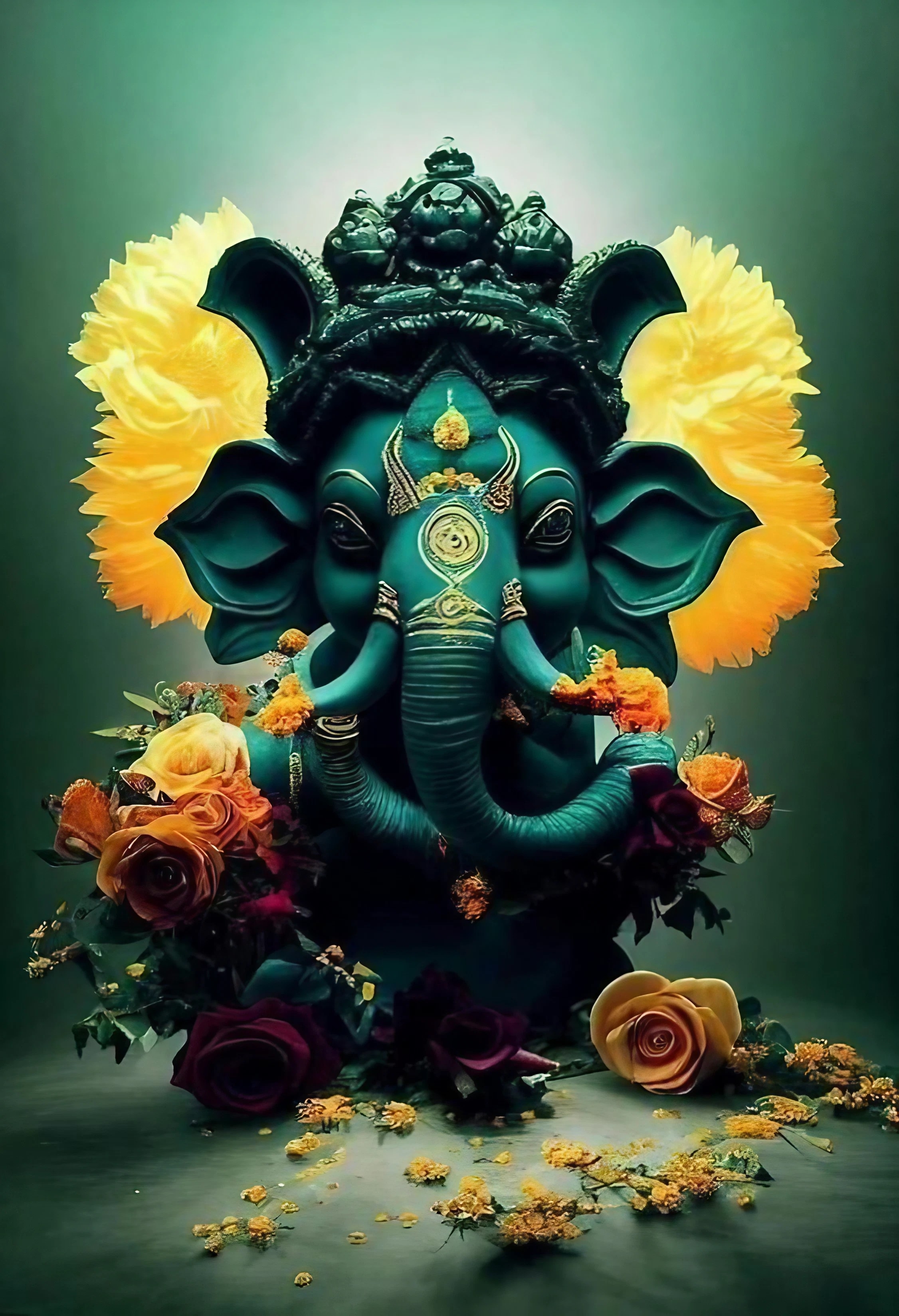 2260x3300 Flora background ganesh Wallpaper Download, Phone