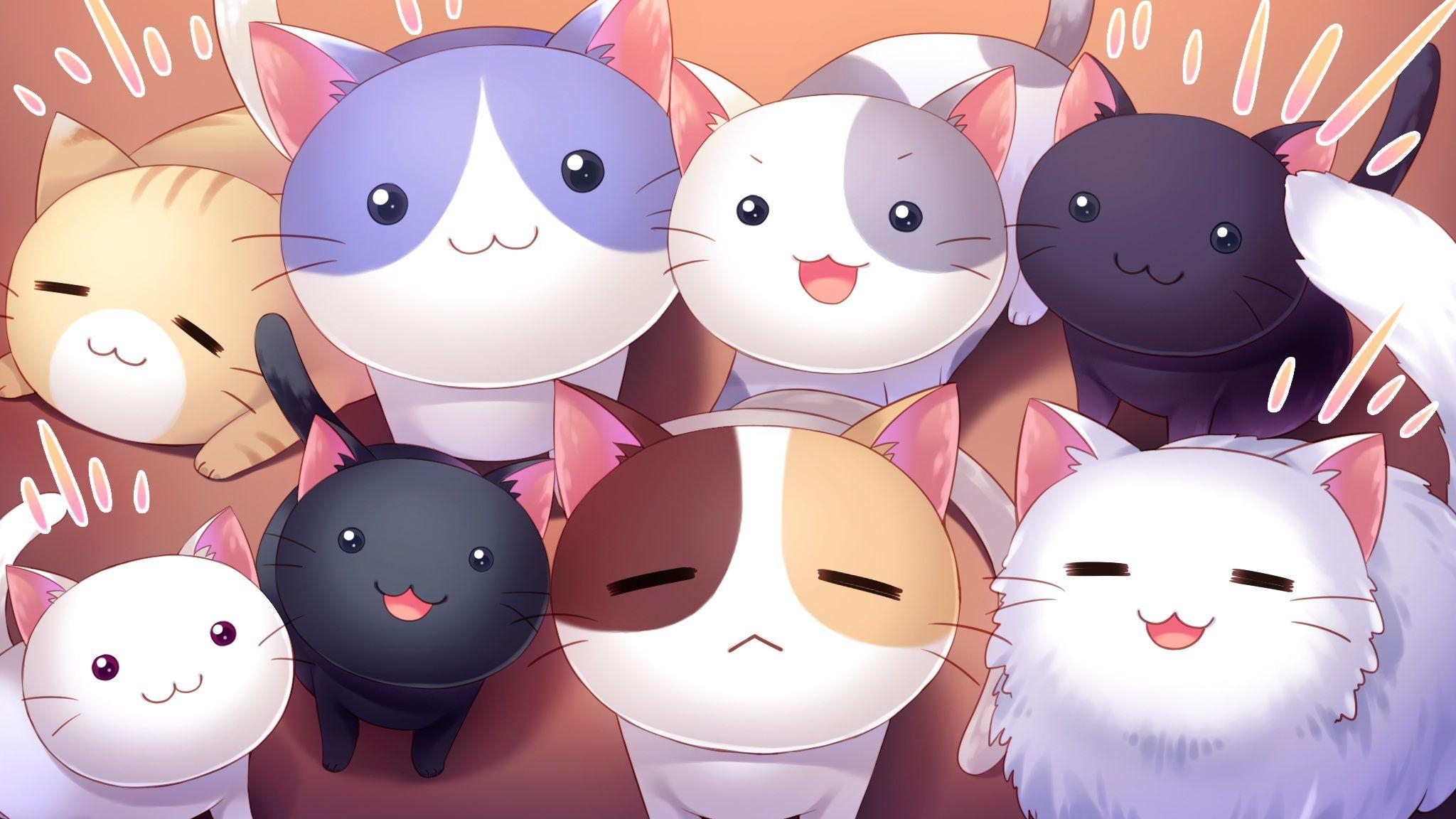 2050x1160 Chibi Cat Wallpaper Free Chibi Cat Background, Desktop