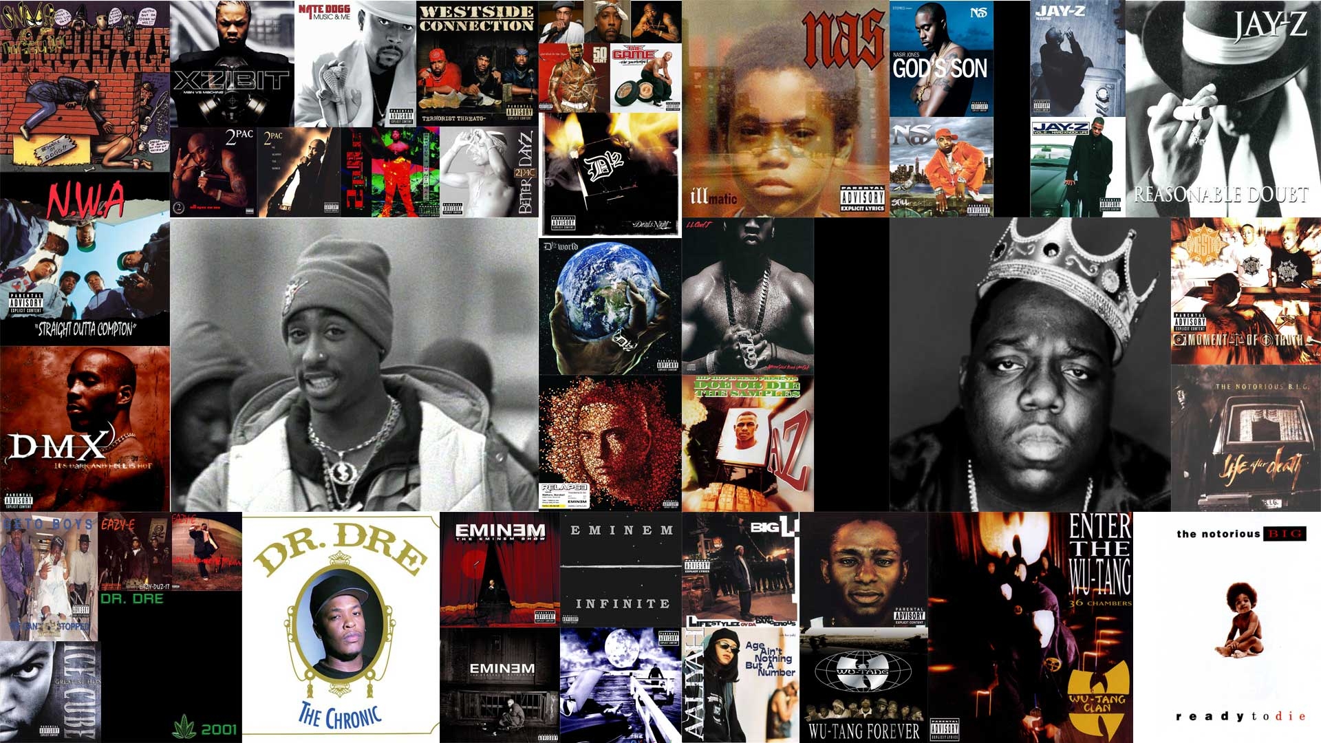 1920x1080 Just made a  wallpaper of all the persons and their albums that in my opinion has made hiphop! Feel free to use the image as a wallpaper!, Desktop