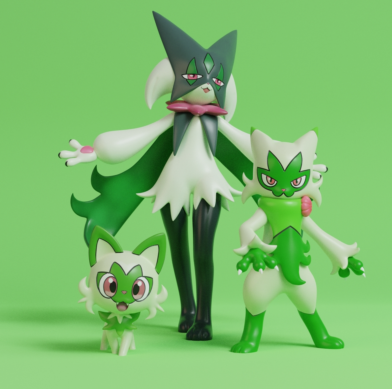 1360x1350 STL file Pokemon, Floragato and Meowscarada with 2 poses・3D printable model to download・Cults, Desktop