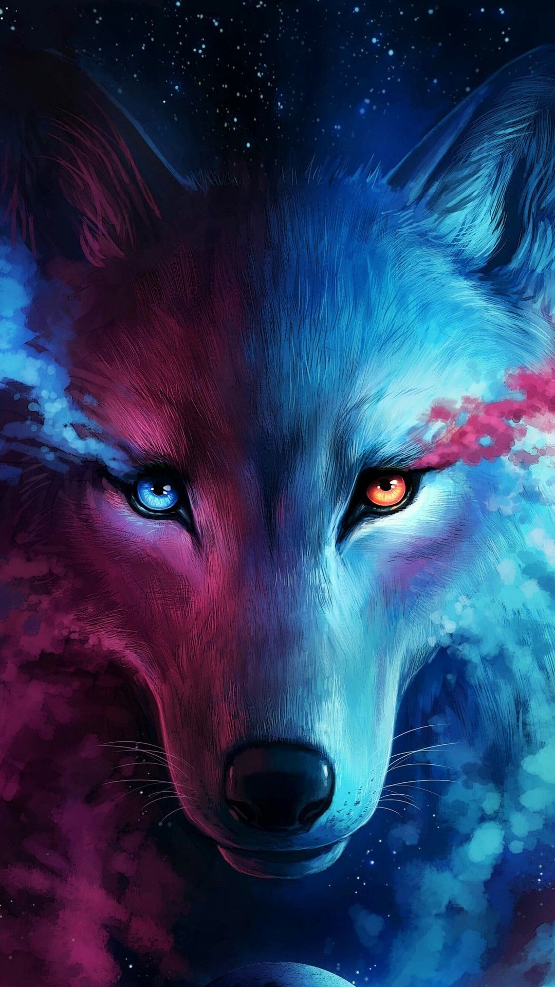 1080x1920 Blue and Pink Wolf Wallpaper, Phone