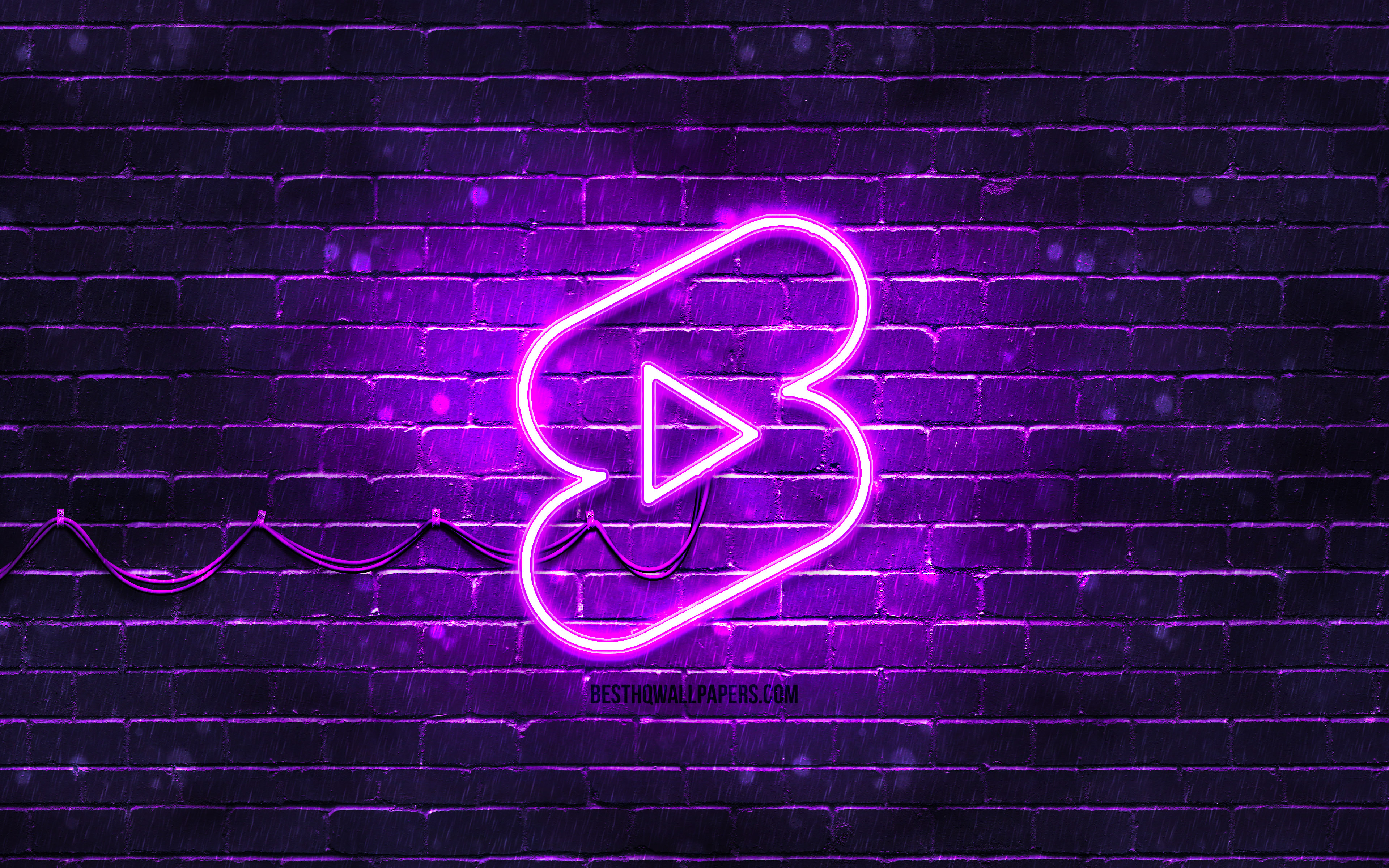 3840x2400 Download wallpaper Youtube shorts violet logo, 4k, violet brickwall, Youtube shorts logo, social networks, Youtube shorts neon logo, Youtube shorts for desktop with resolution. High Quality HD picture wallpaper, Desktop