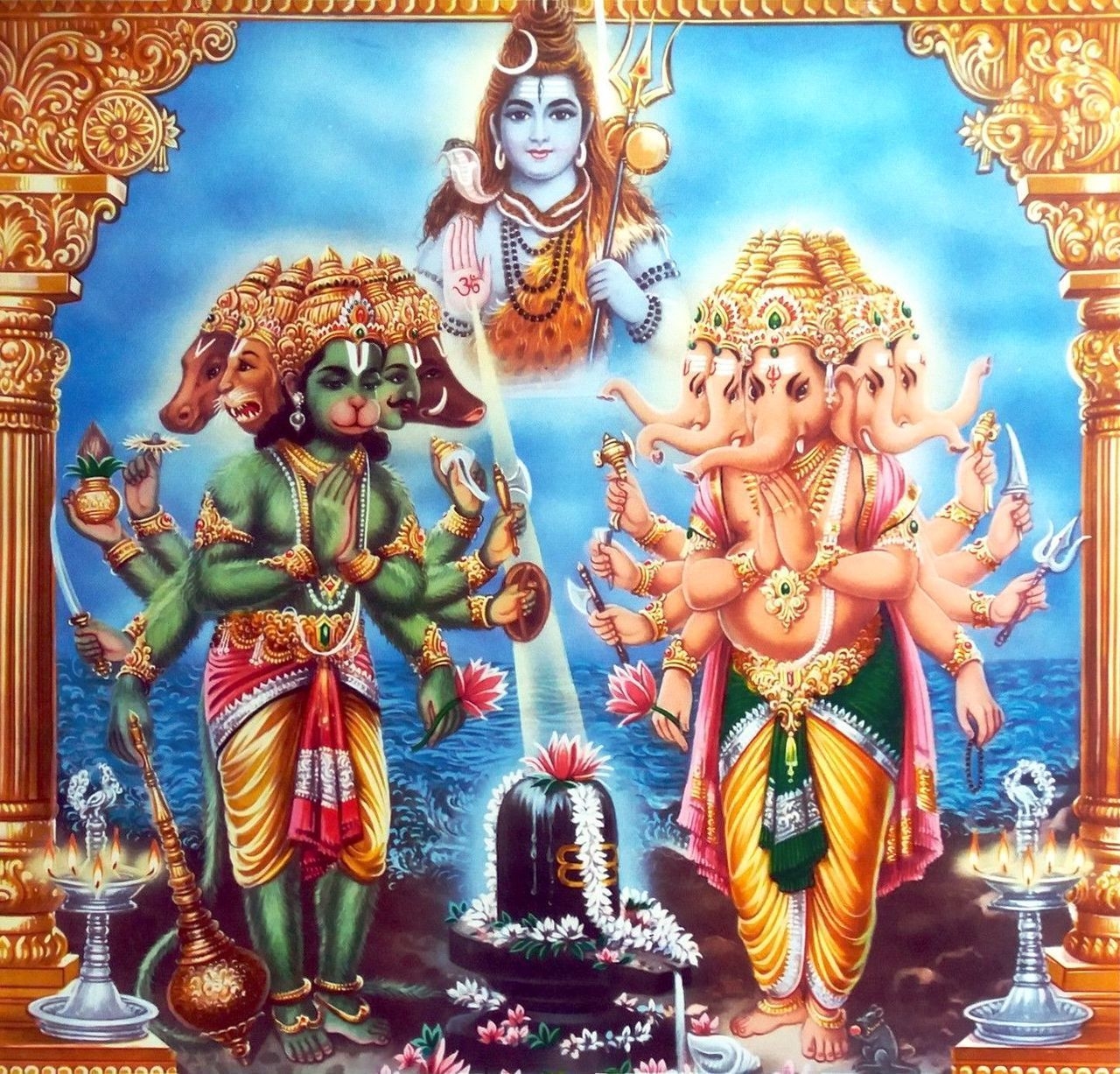 1280x1230 Hanuman Ganesha Linga Pooja 1970s Indian print via ebay, Desktop