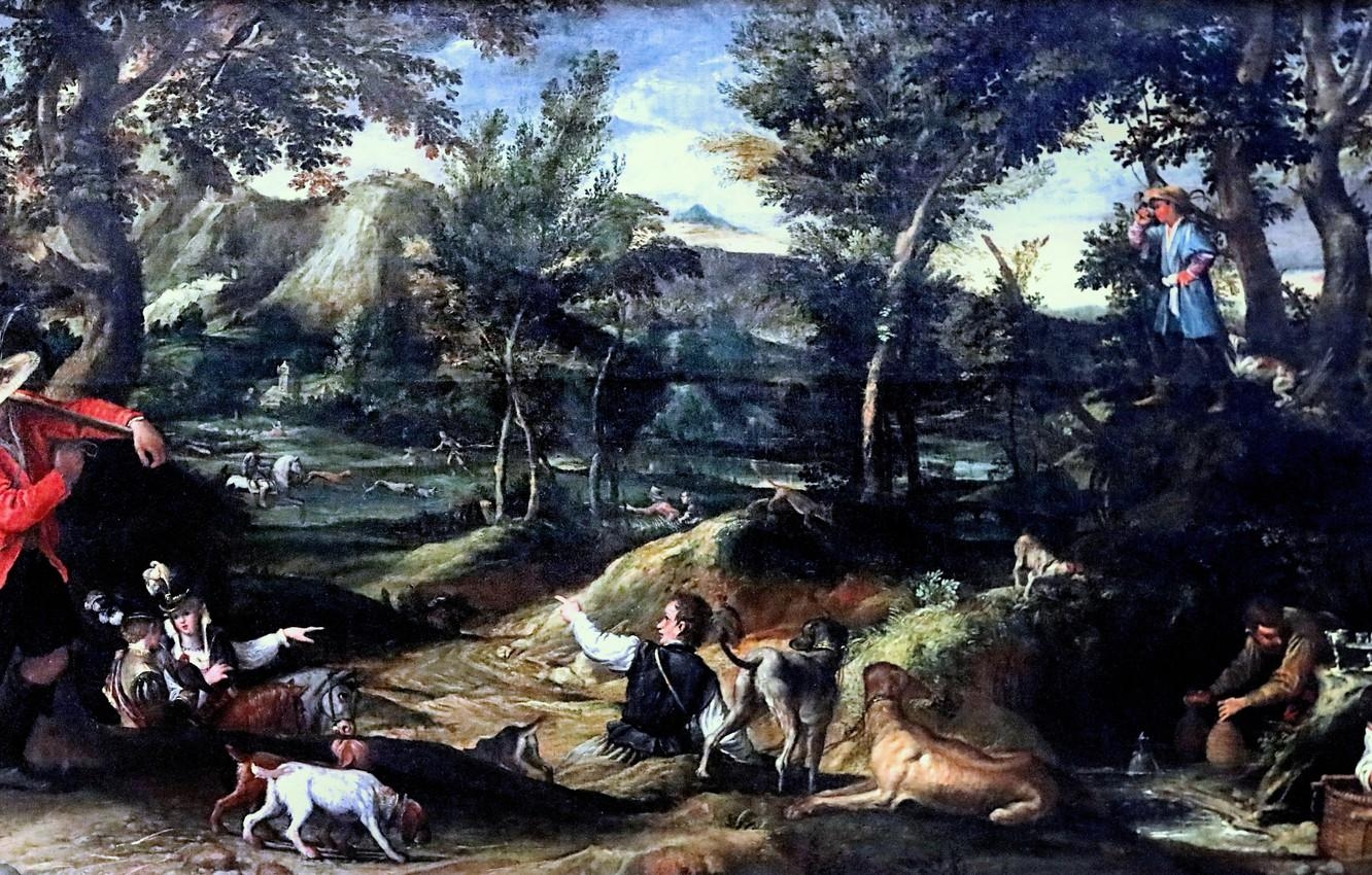 1340x850 Wallpaper picture, The Louvre, Hunting, Annibale Carracci, Baroque, Desktop