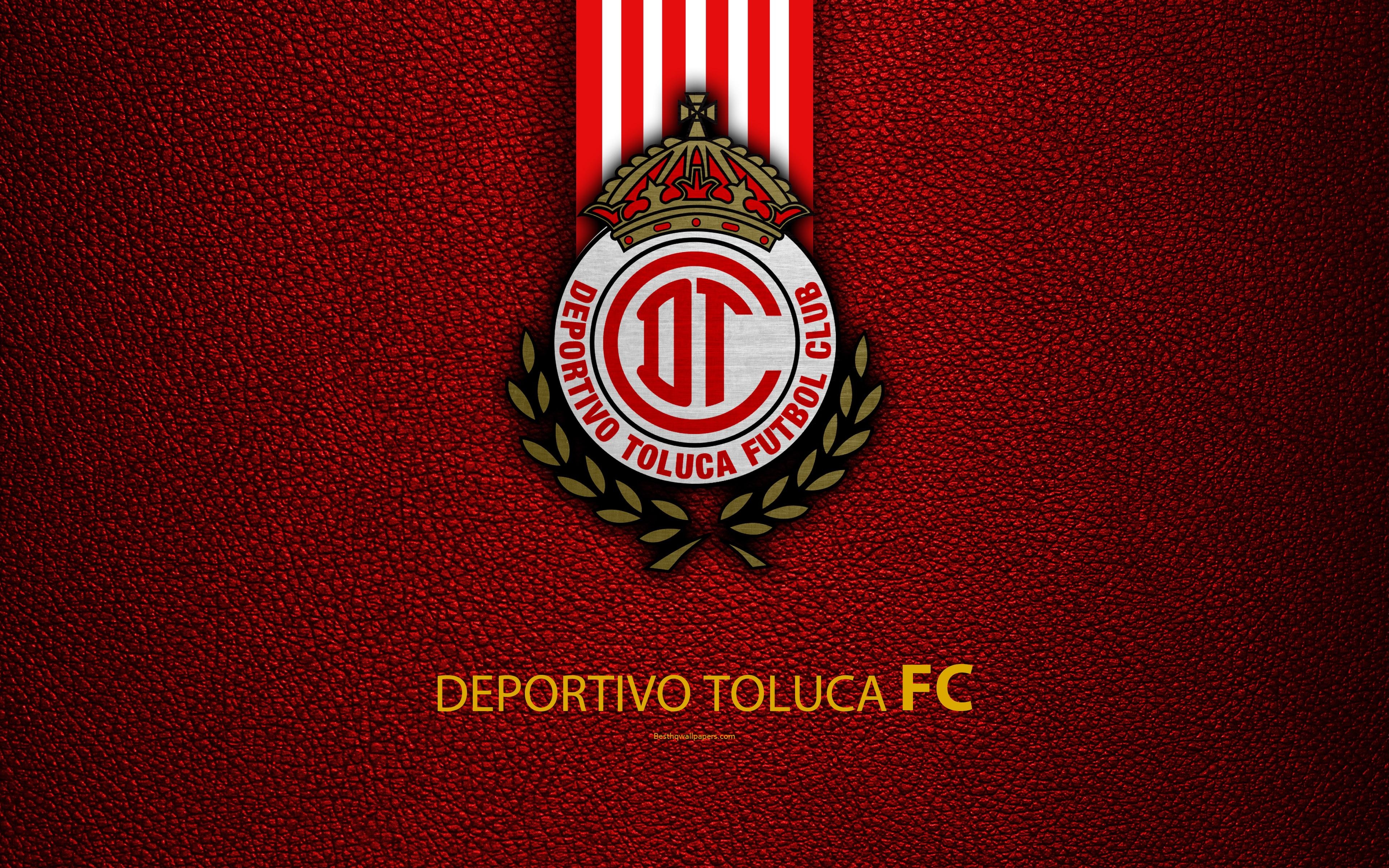 3840x2400 Download wallpaper Deportivo Toluca FC, 4k, leather texture, logo, Desktop