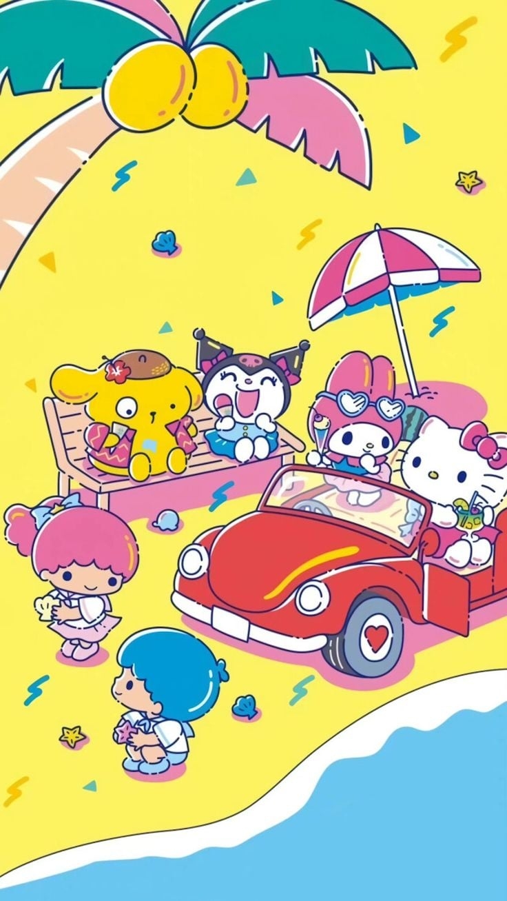 740x1310 Cute Hello Kitty Beach Wallpaper, Phone