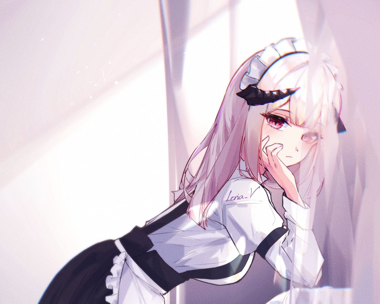 1280x1030 Download wallpaper  girl, maid, horns, demon, anime standard 5:4 HD background, Desktop