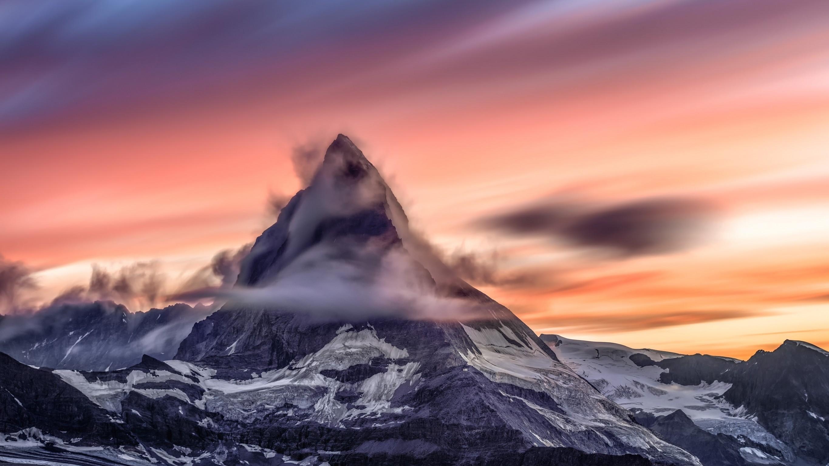 2730x1540 Download  Switzerland, Matterhorn, Mountain, Clouds, Sunset, Desktop