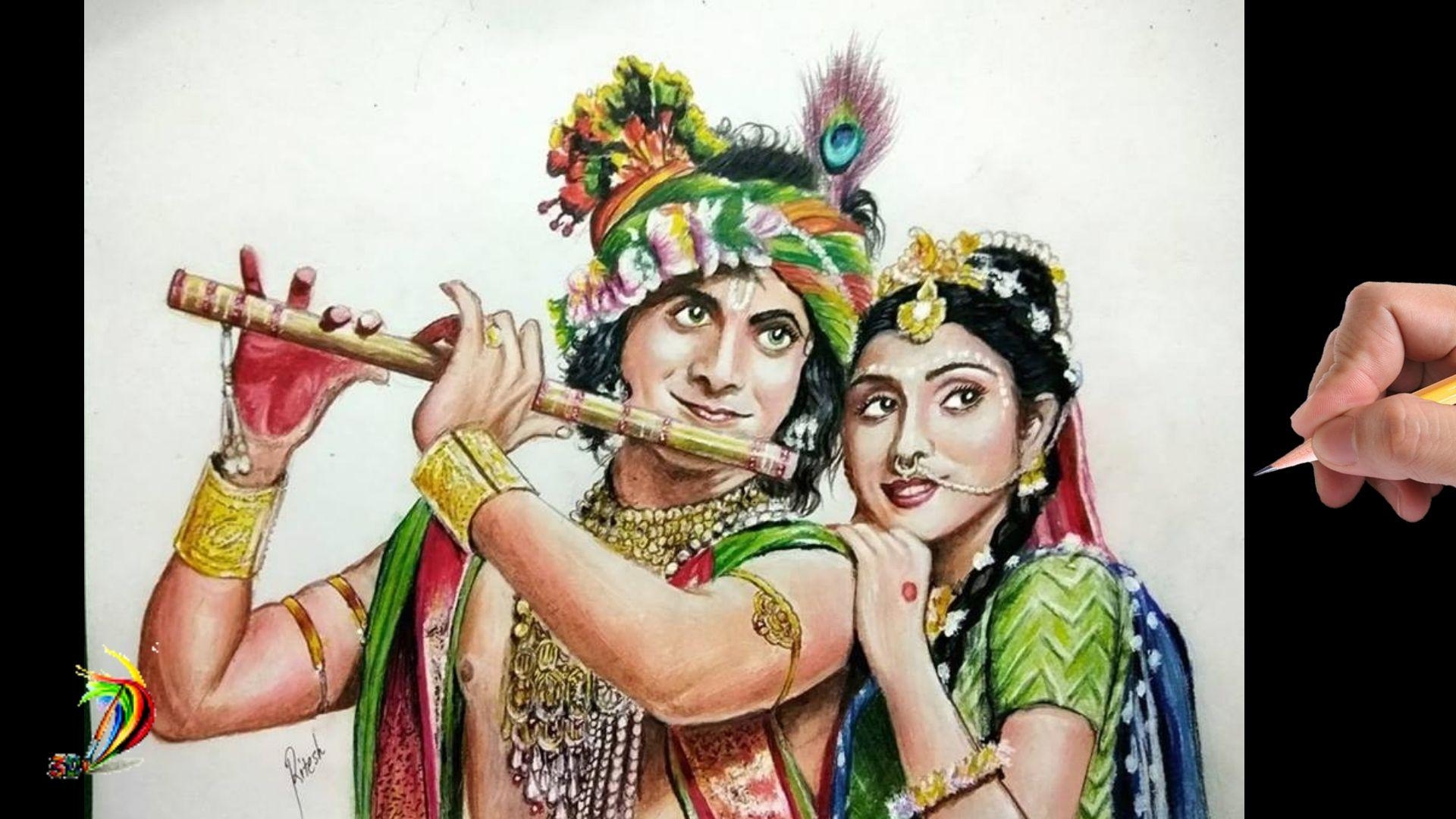 1920x1080 Realistic drawing of Radha Krishna of Star Bharat TV serial, Desktop