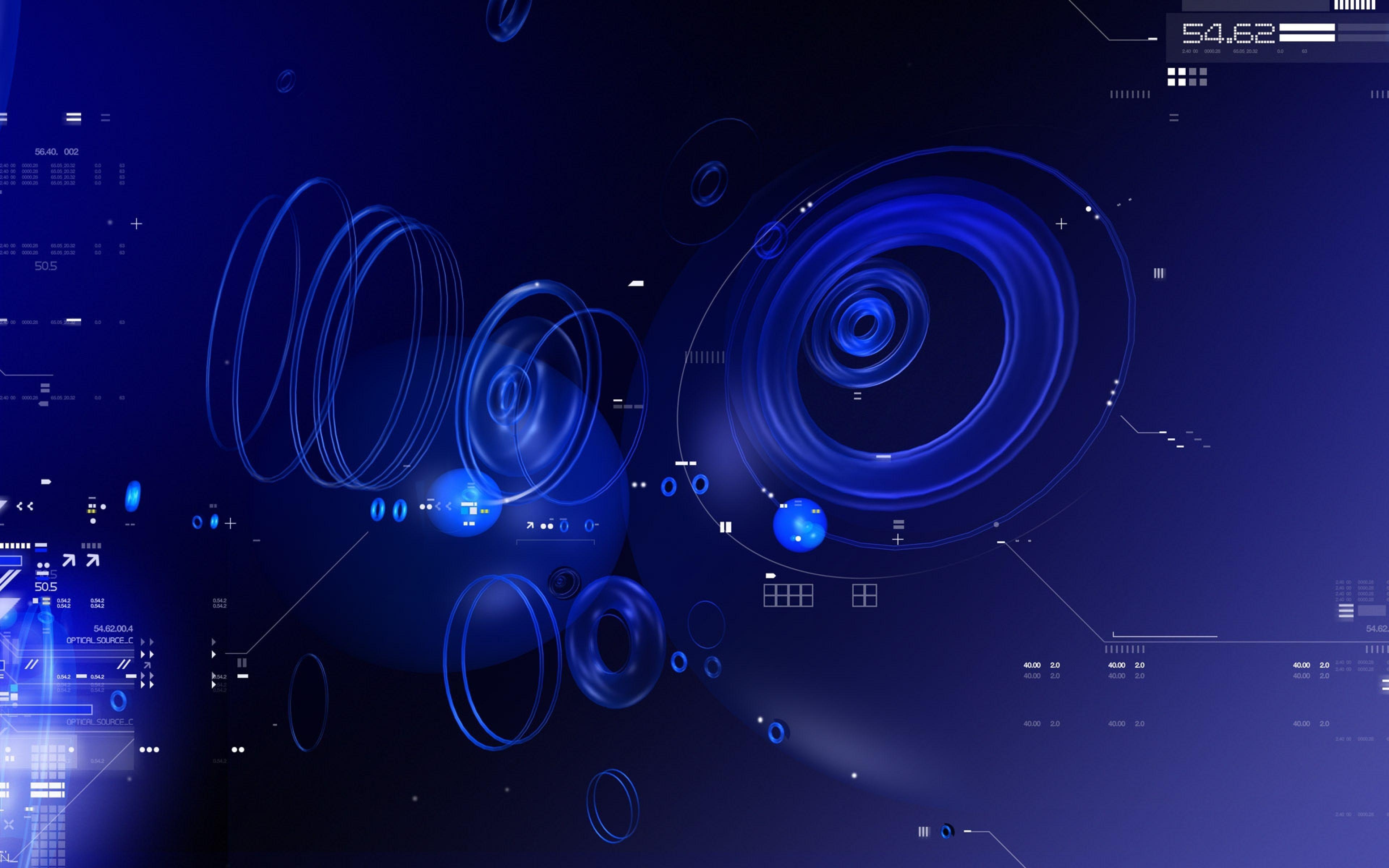 3840x2400 Wallpaper blue, black, abstract, white, circles, numbers, Desktop