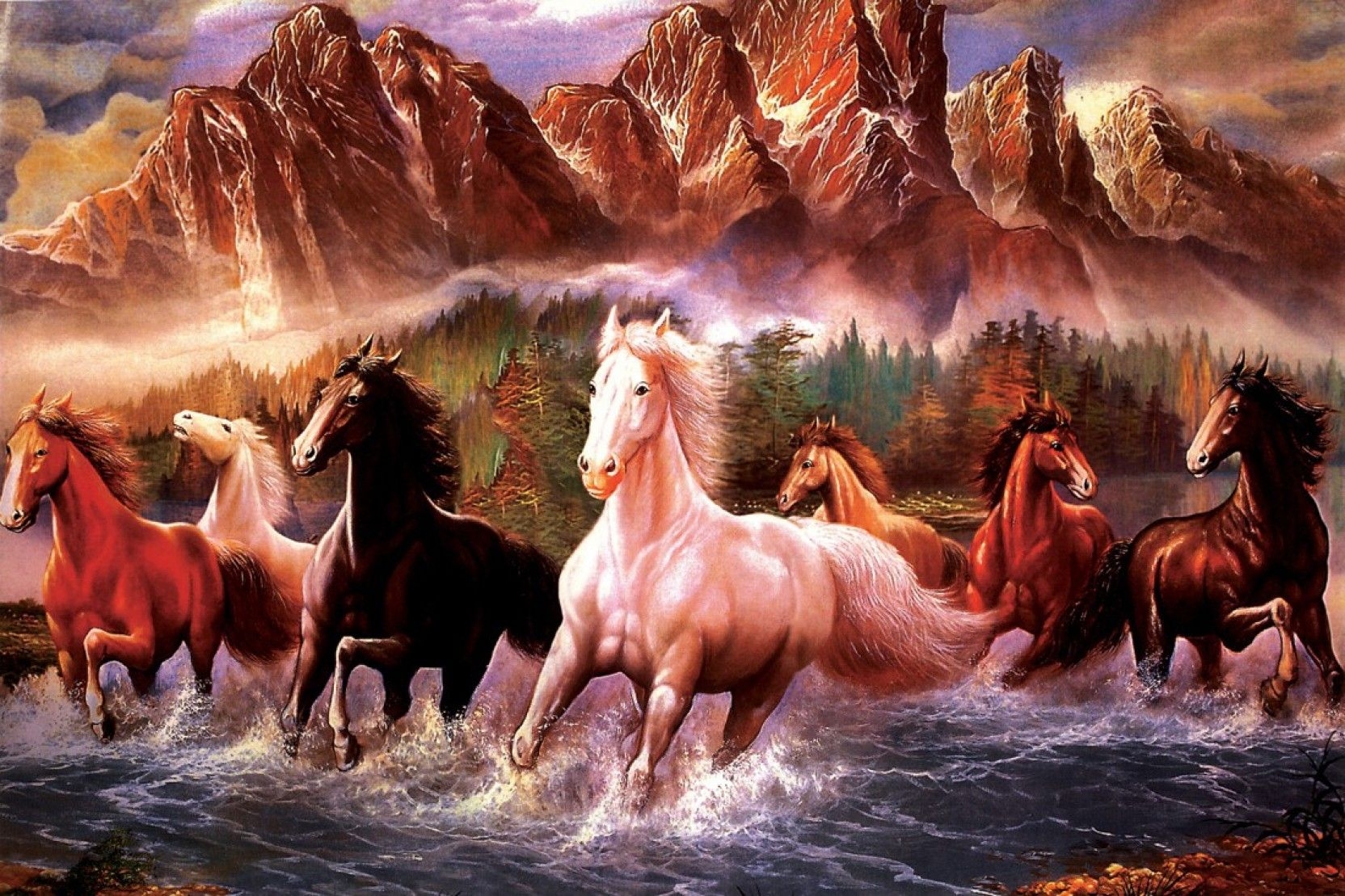 1670x1110 Seven Horses Painting 589 Fine Art Print (24 Inch X Seven Horses Wallpaper & Background Download, Desktop