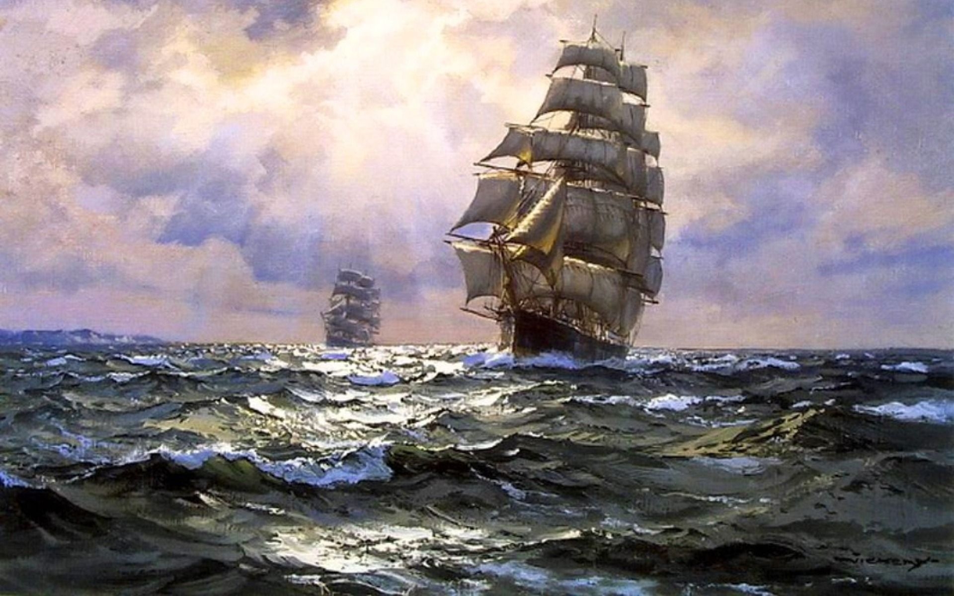 1920x1200 Ocean Sail Ships Purple Sky wallpaper. Ocean Sail Ships Purple, Desktop