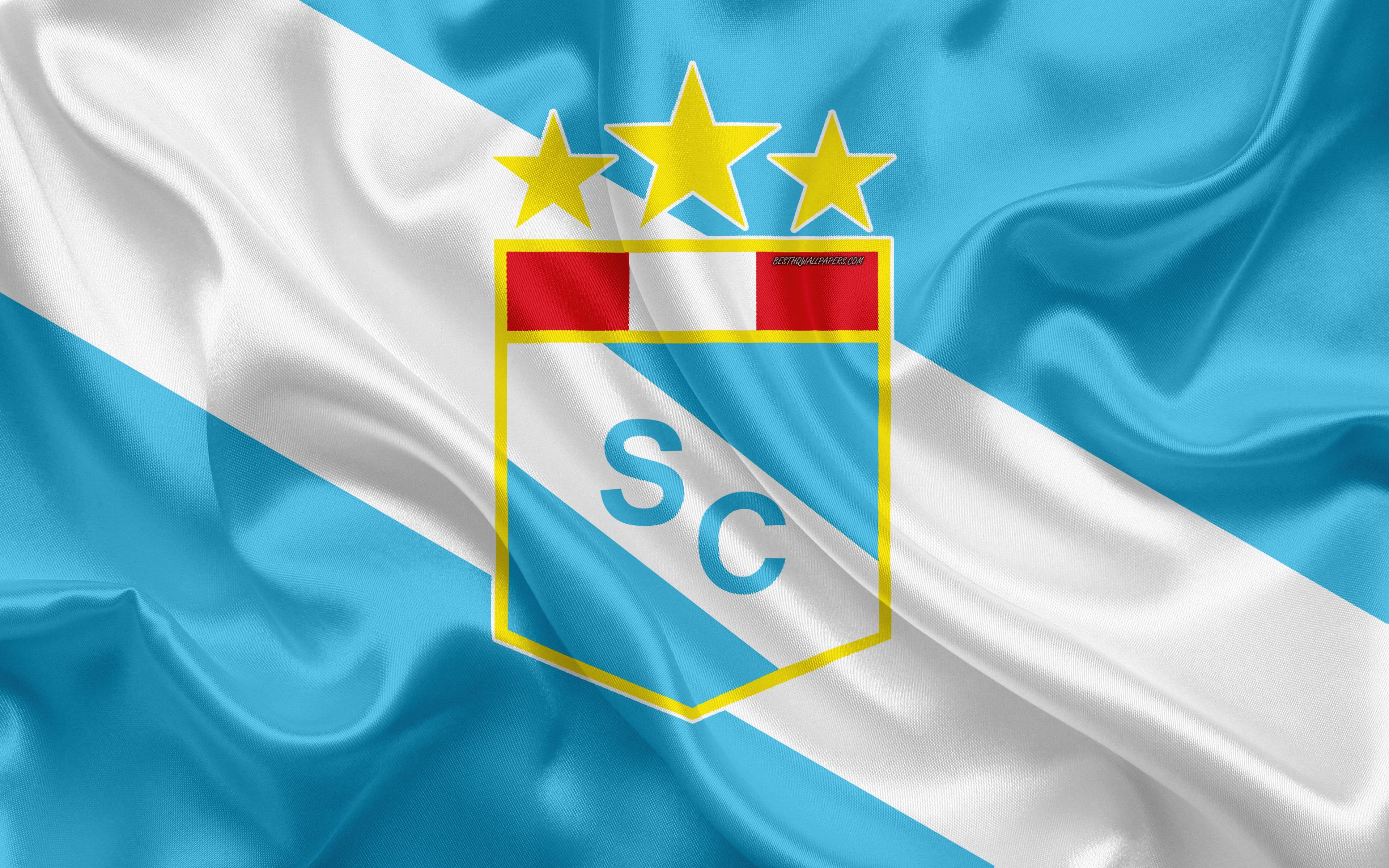 3840x2400 Download wallpaper Sporting Cristal FC, 4k, logo, silk texture, Desktop