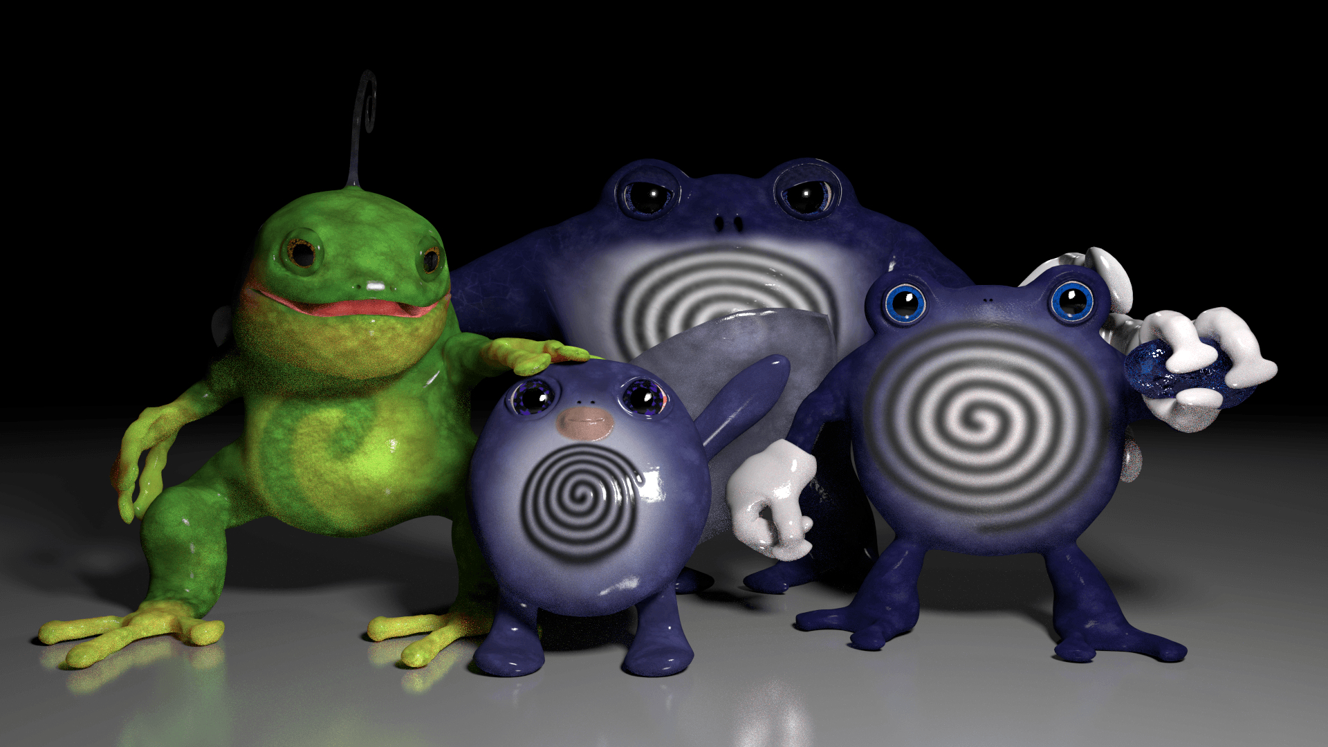 1920x1080 Blender 3D Models: Poliwag Evolutions, Desktop