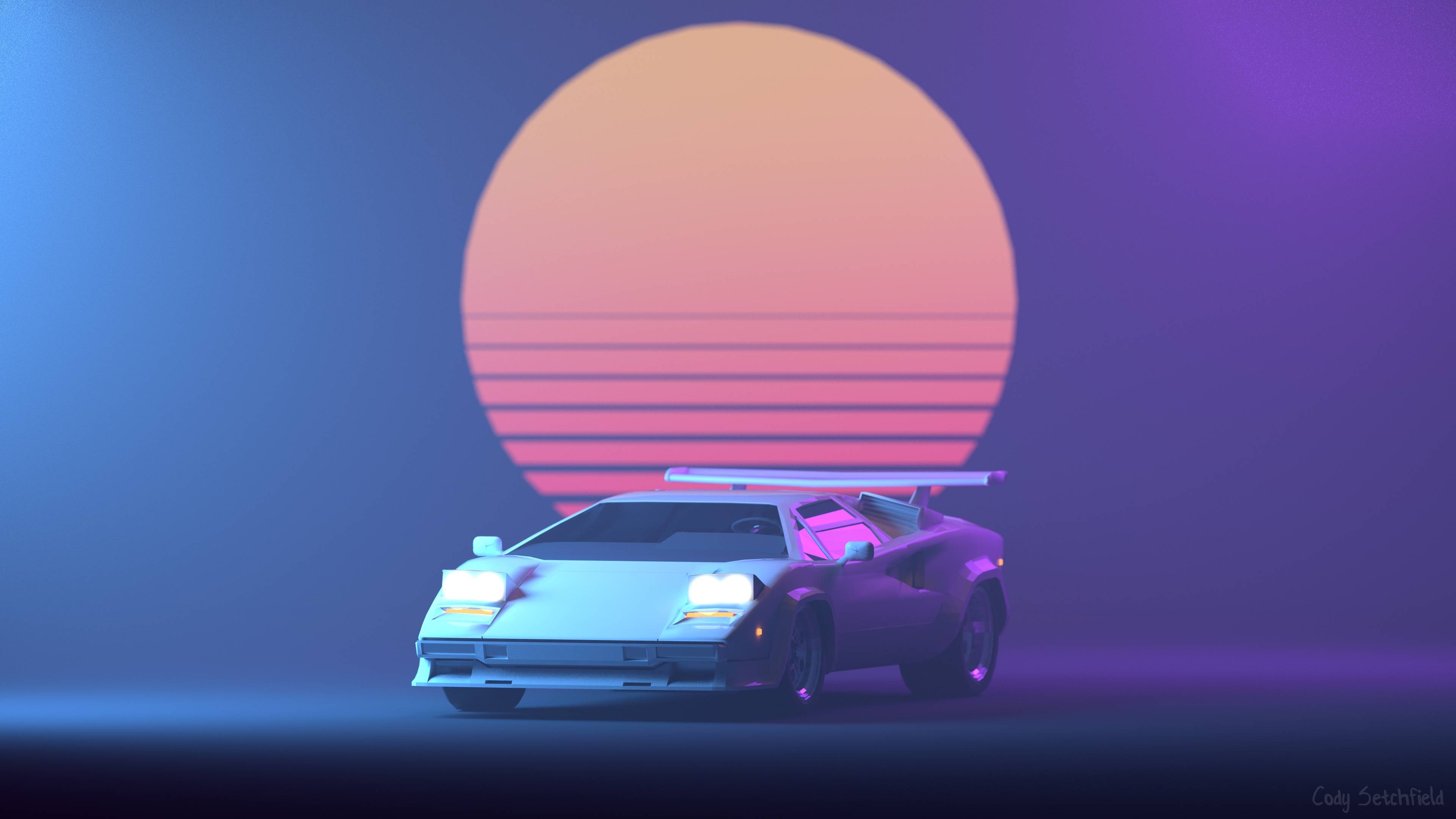 3840x2160 K, #Lamborghini, #Neon, #Sun, #Retro. Mocah.org HD Desktop Wallpaper, Desktop