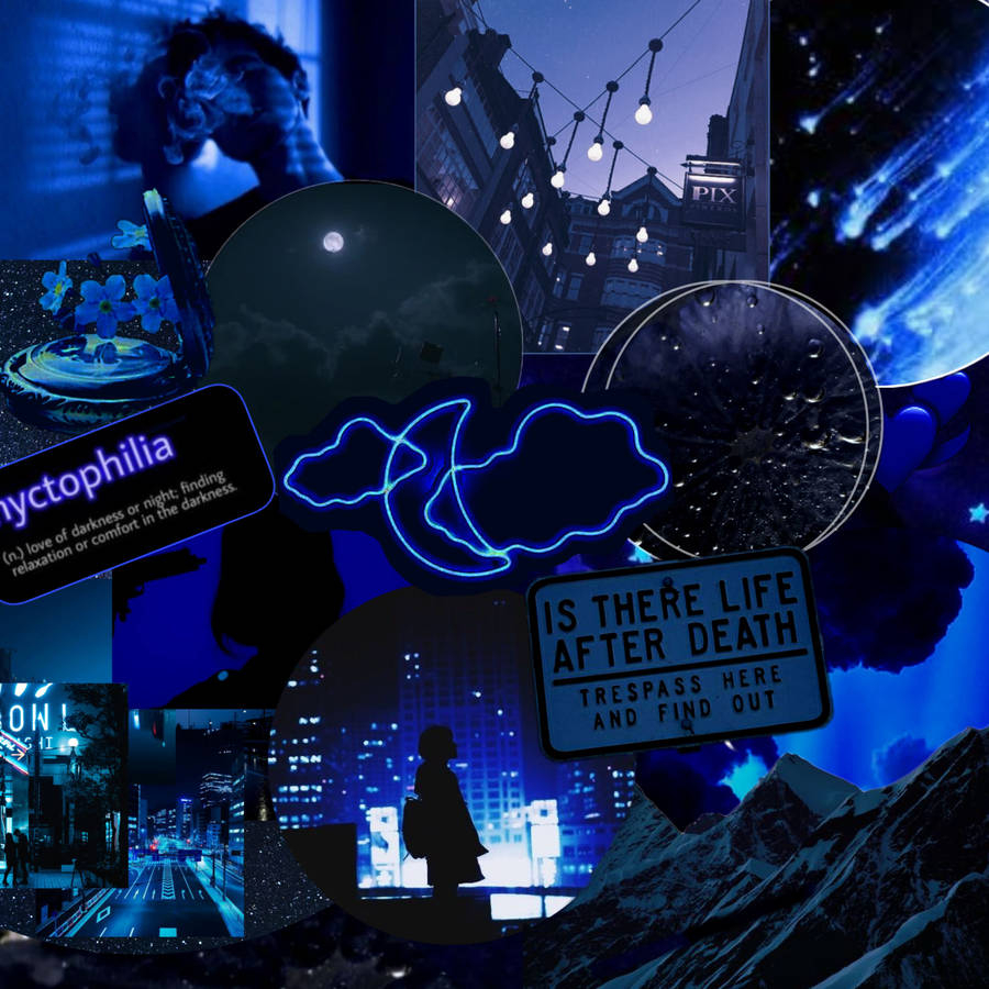 900x900 Download Dark Blue Aesthetic Night Collage Wallpaper, Phone