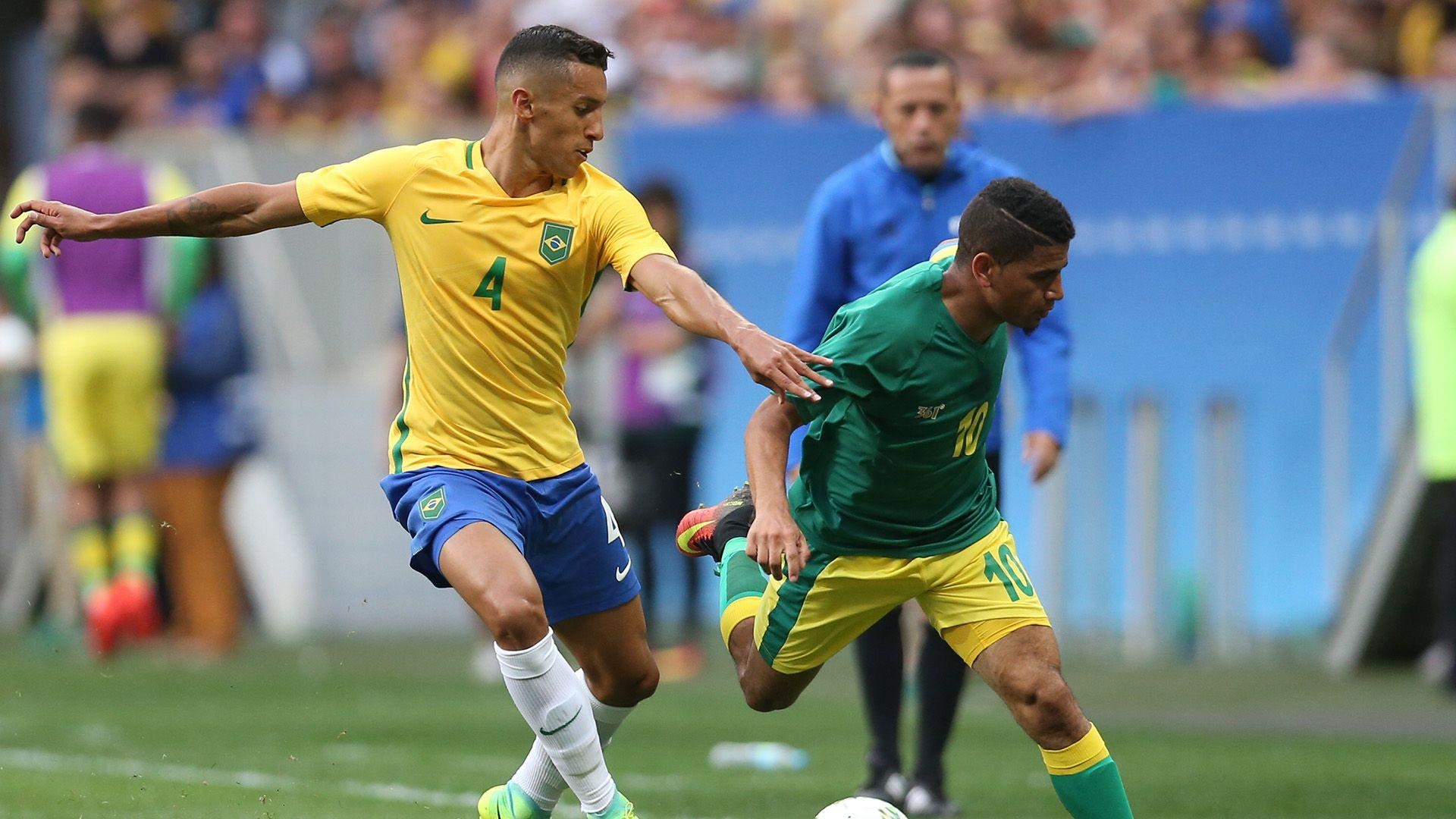 1920x1080 Guarding the gold: Marquinhos and Rodrigo Caio leading Brazil, Desktop