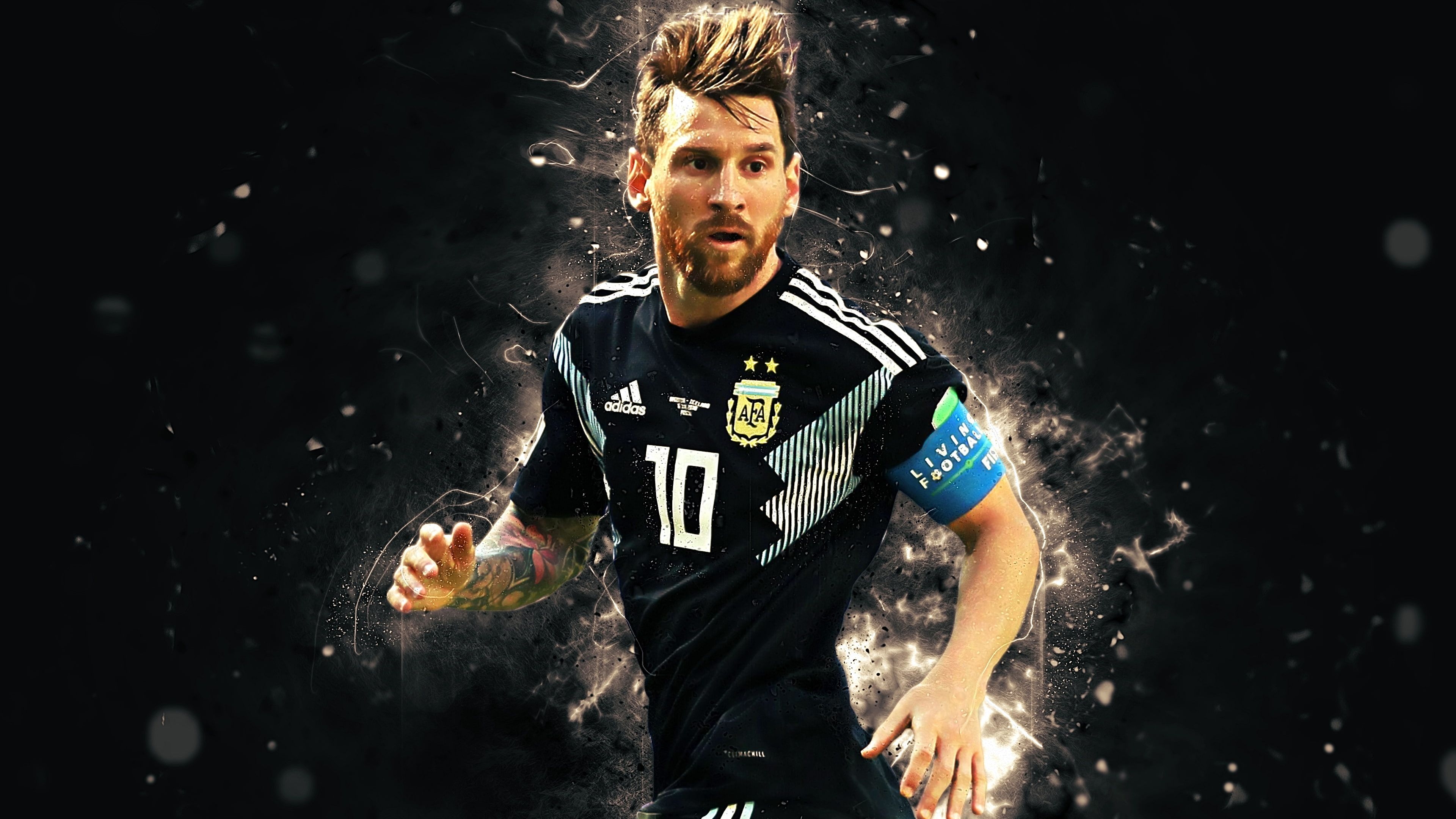 3840x2160 Lionel Messi Is Wearing Black Sports Dress In Black Background 4K HD Messi Wallpaper, Desktop