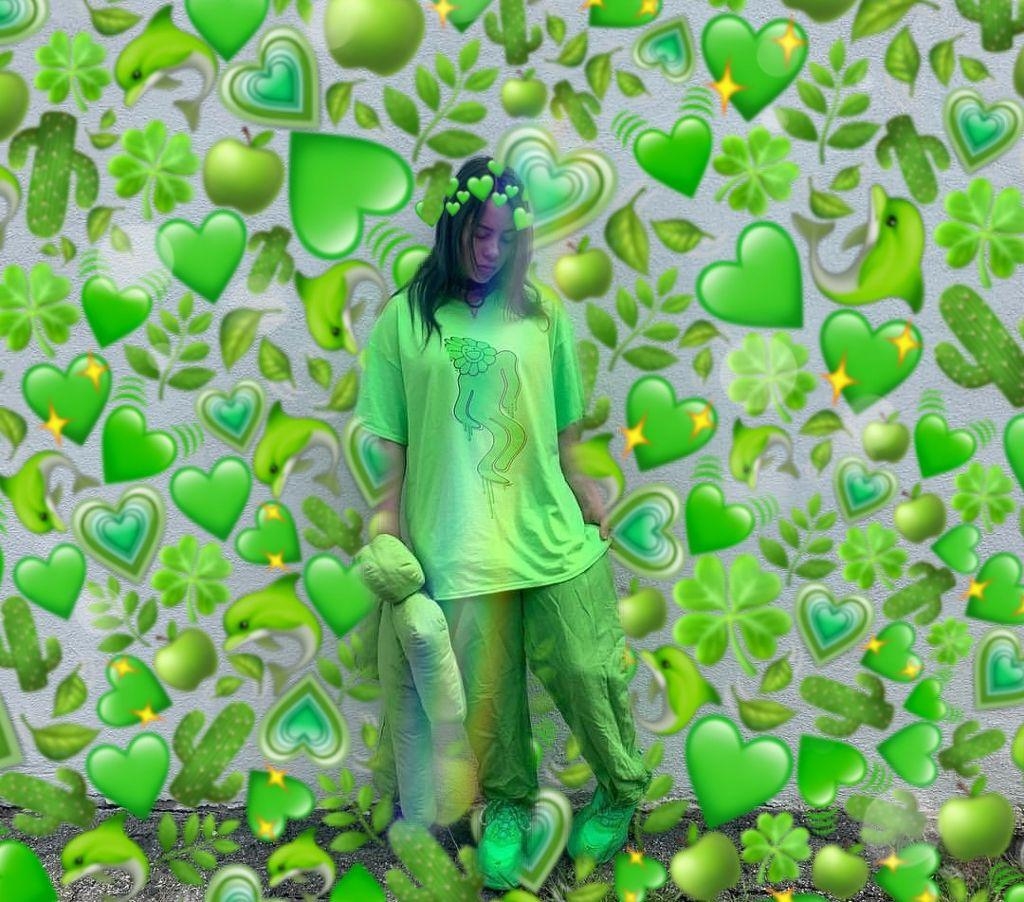 1030x910 freetoedit billieeilish blohsh green emojis wallpaper, Desktop