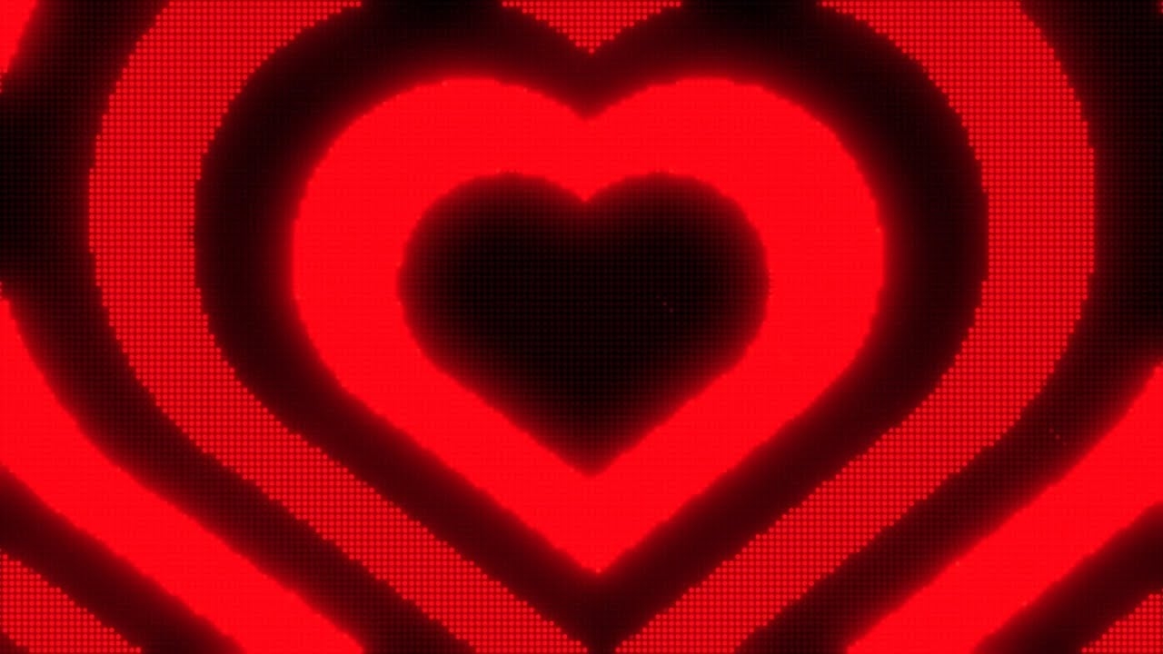 1280x720 Black and Red Y2k Neon LED Lights Heart Background.. 1 Hour Looped HD, Desktop