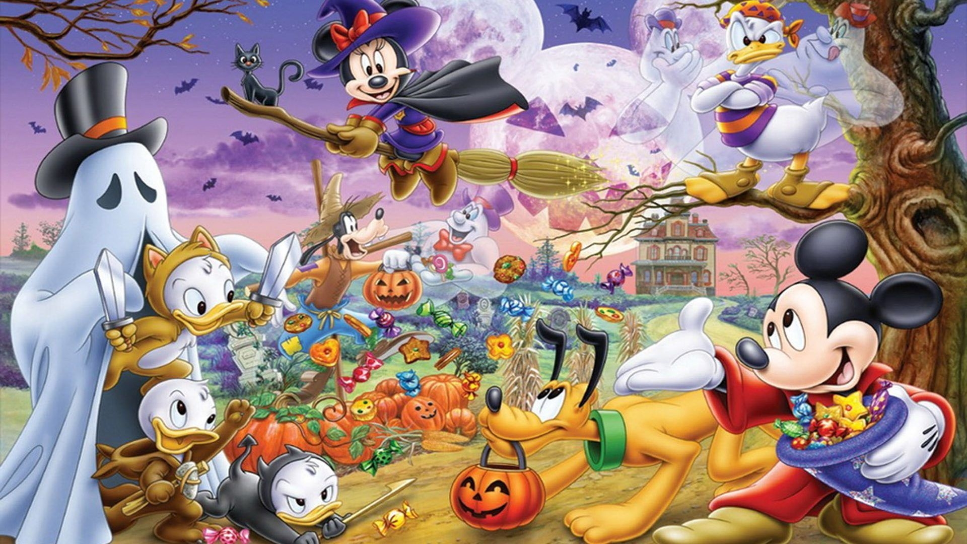 1920x1080 Halloween Cartoon Mickey And Minnie Mouse Donald Duck Pluto HD Wallpaper For Deskx1200, Wallpaper13.com, Desktop