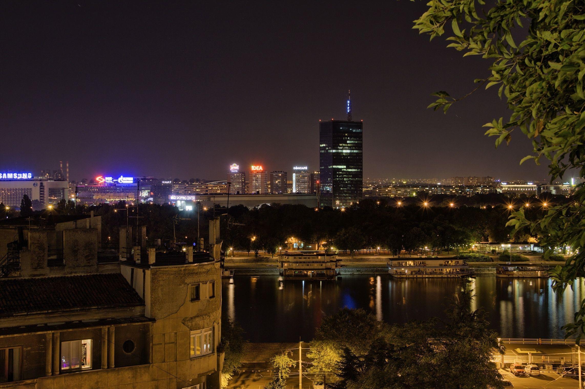 2290x1520 Photo Serbia Belgrade Canal night time Cities, Desktop