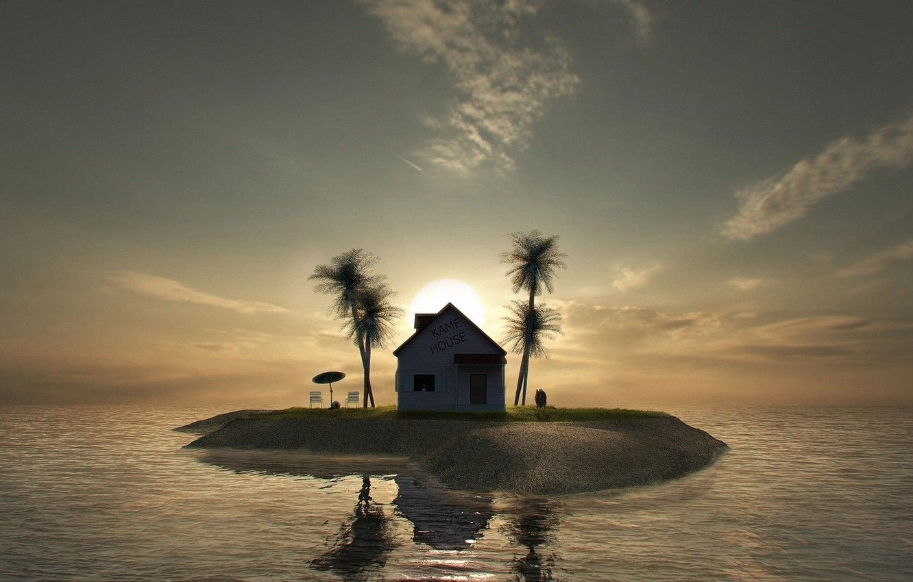 1340x850 Wallpaper house, palm trees, island, Kame House image for desktop, Desktop