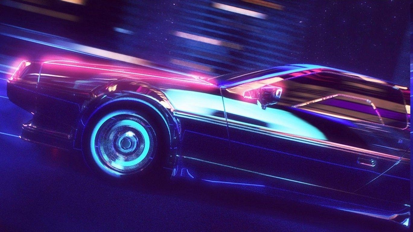 1370x770 New Retro Wave, Synthwave, 1980s, Neon, DeLorean, Car, Retro Games, Desktop