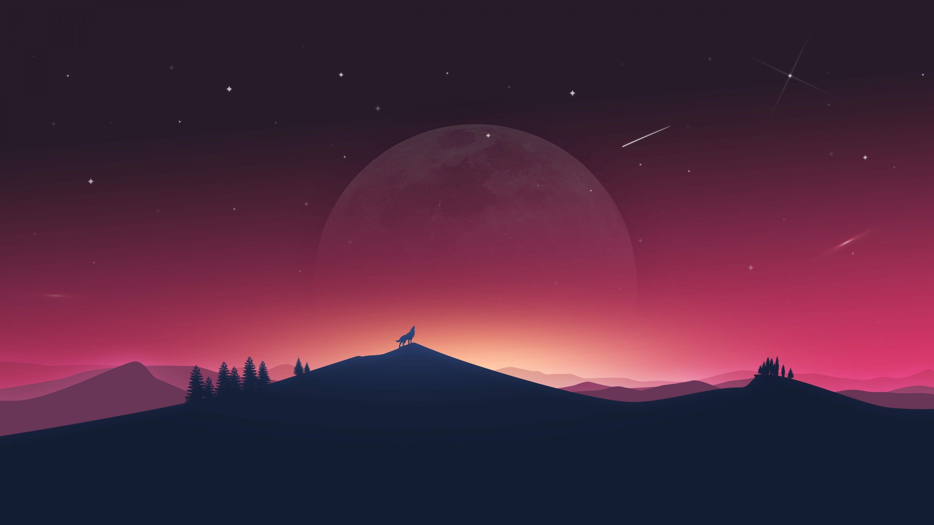 3840x2160 geometric wolf and moon wallpaper, Desktop