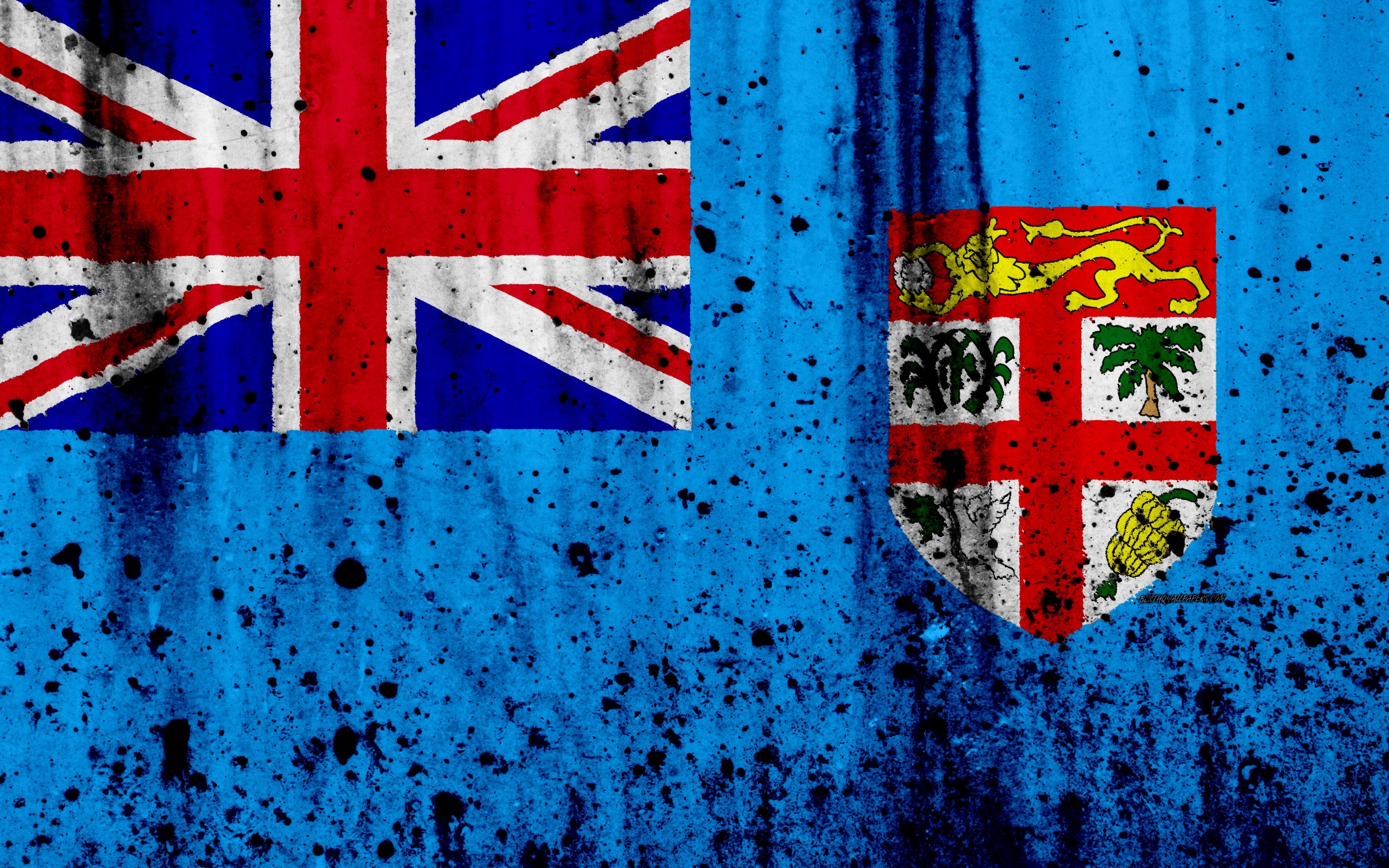 3840x2400 Download wallpaper Fiji flag, 4k, grunge, flag of Fiji, Oceania, Desktop