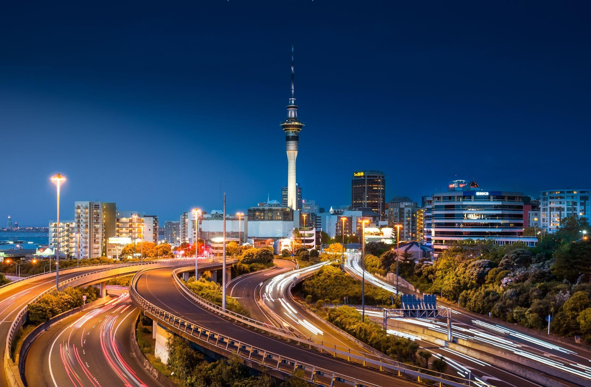 2000x1320 Download Wallpaper road auckland night city new zealand sky, Desktop