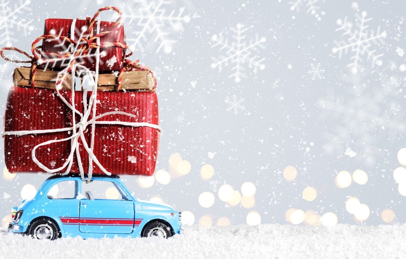 1340x850 Snow Christmas Car Wallpaper, Desktop