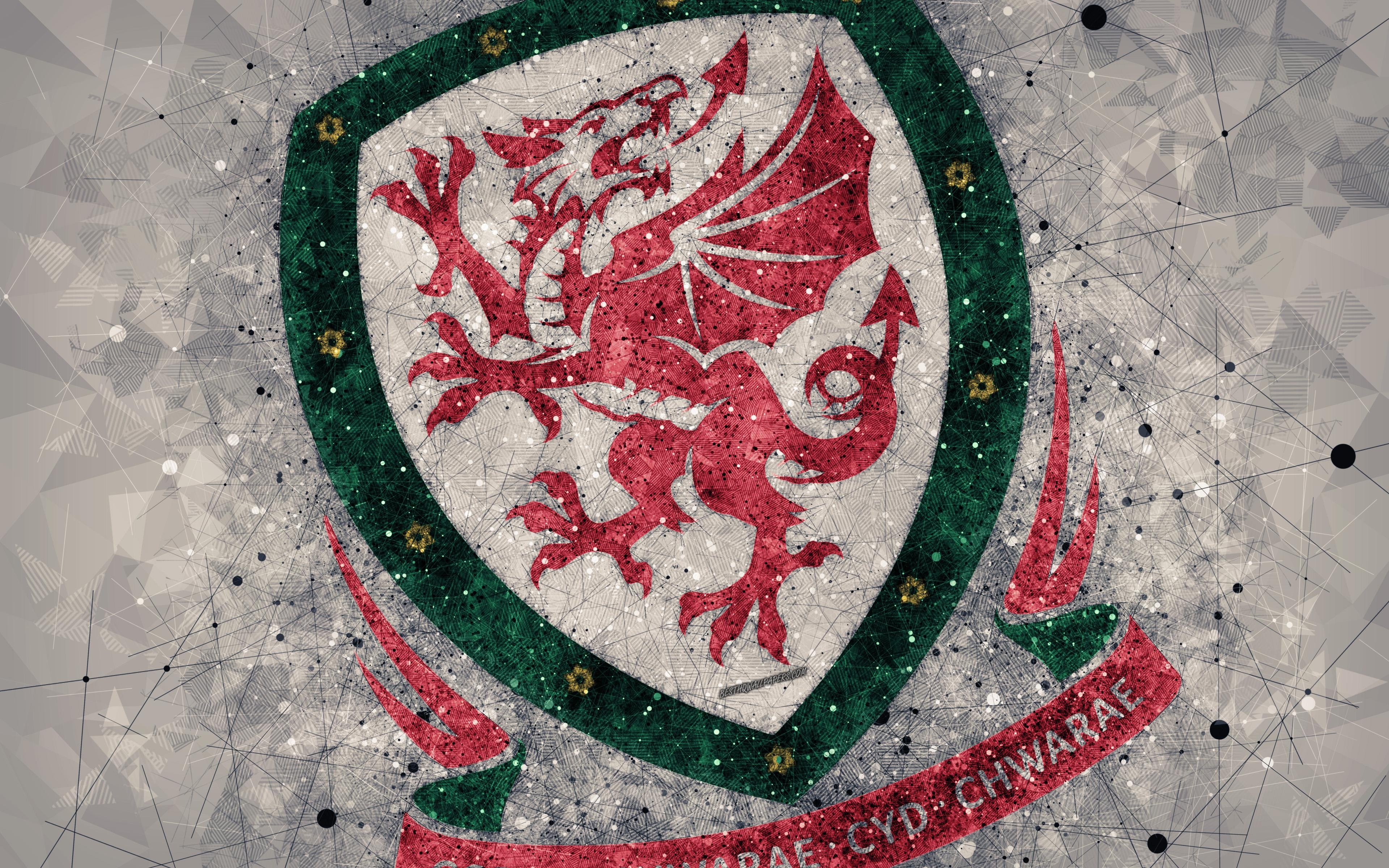 3840x2400 Download wallpaper Wales national football team, 4k, geometric art, Desktop