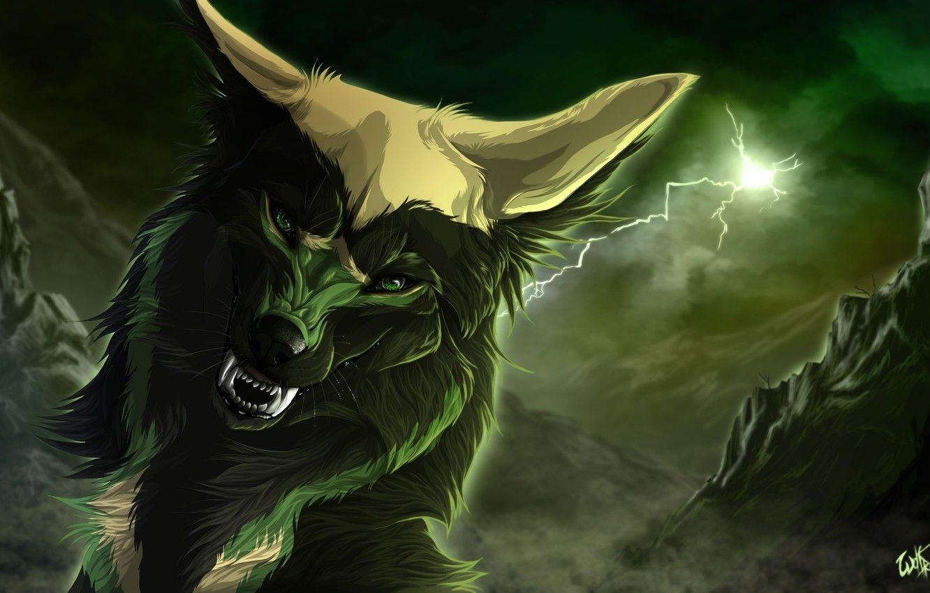 1340x850 Wallpaper background, lightning, wolf, roar image for desktop, Desktop