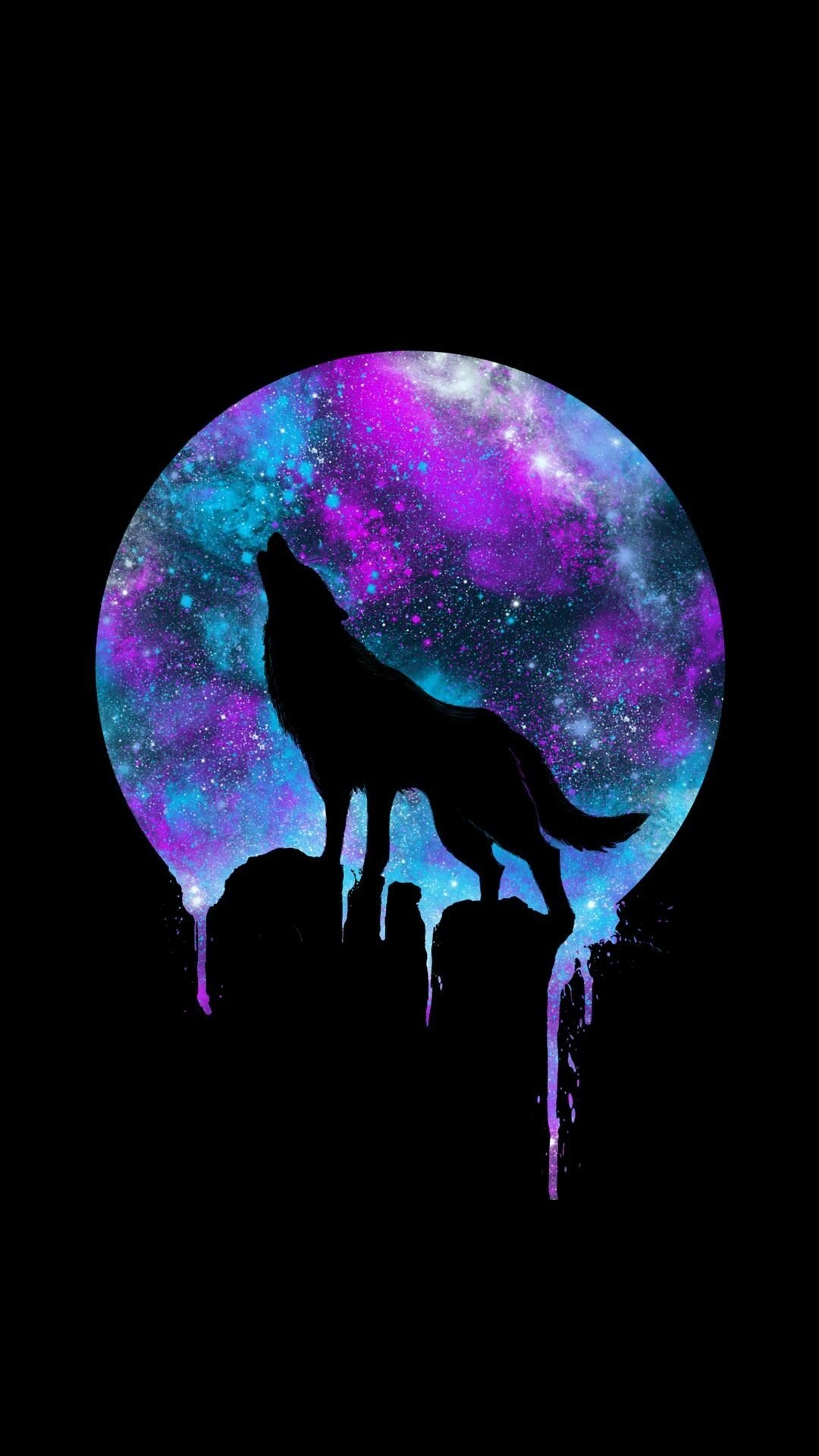 1080x1920 Wolf Howling at the Moon Galaxy, Phone