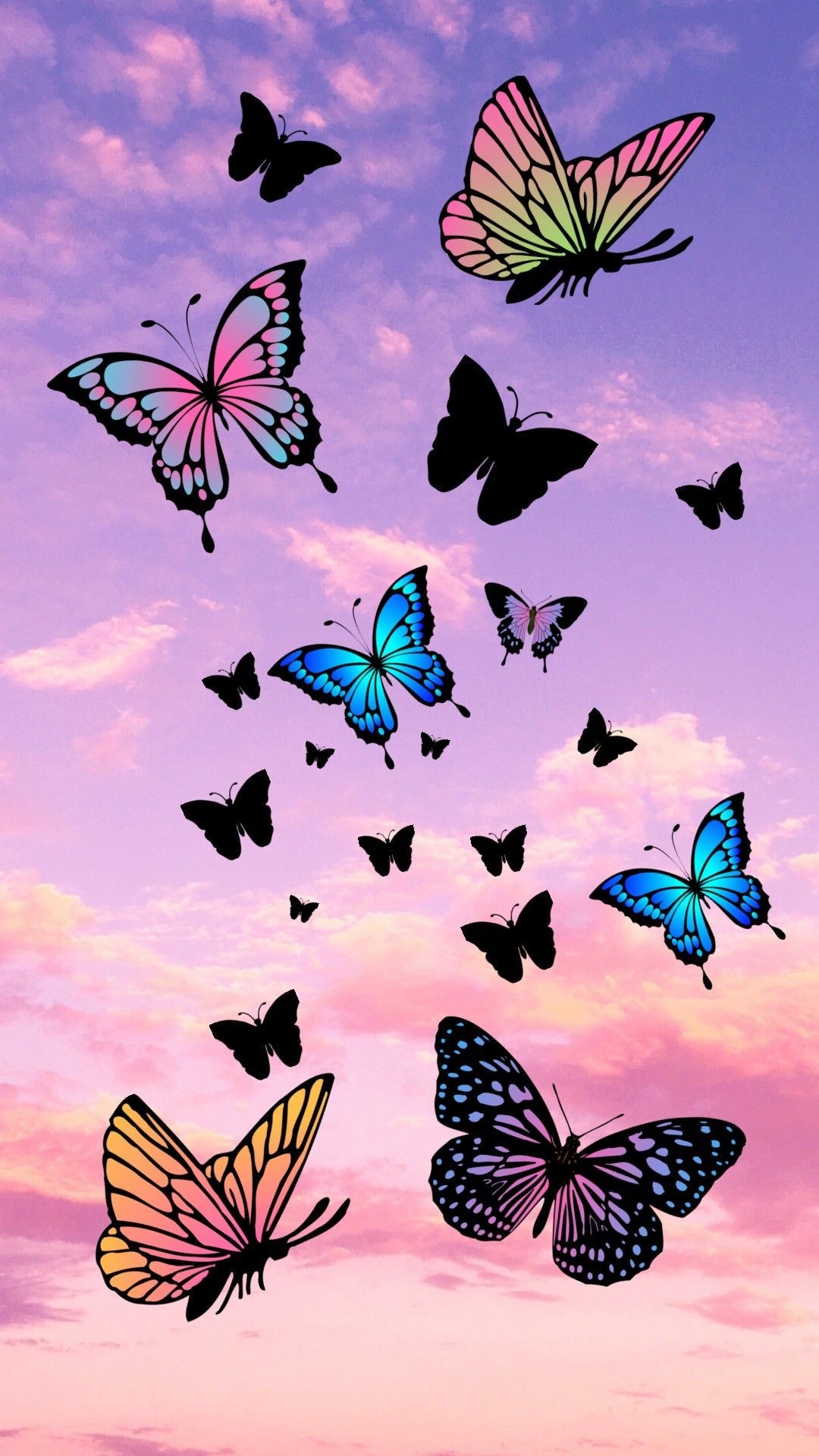 1080x1920 Butterflies in the pink sky, Phone