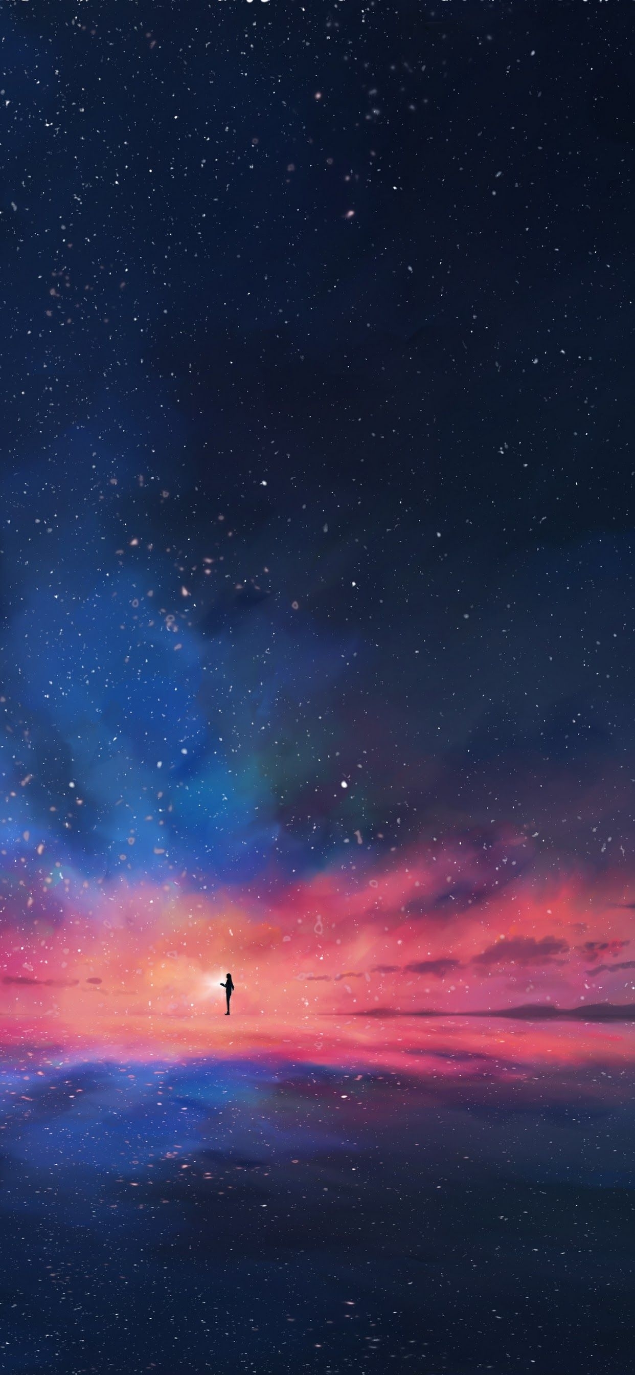 1250x2690 Anime Night Sky Stars Horizon Scenery 4K Wallpaper, Phone