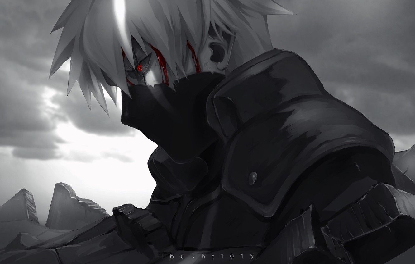 1340x850 Wallpaper Naruto, Sharingan, Kakashi Hatake, Kakashi Hatake, black and white image for desktop, section сёнэн, Desktop