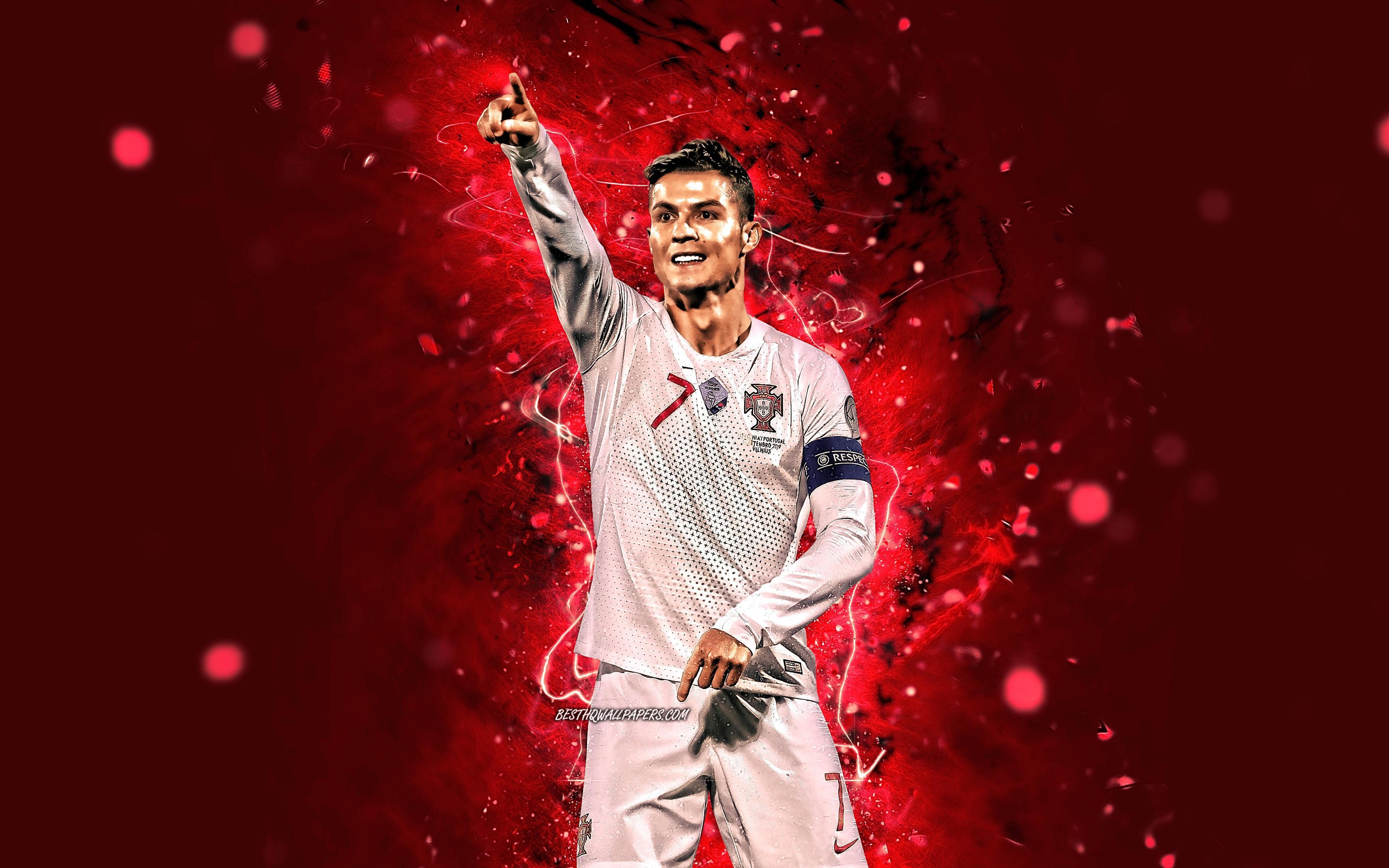 3840x2400 Download wallpaper Cristiano Ronaldo, 4k, white uniform, Desktop