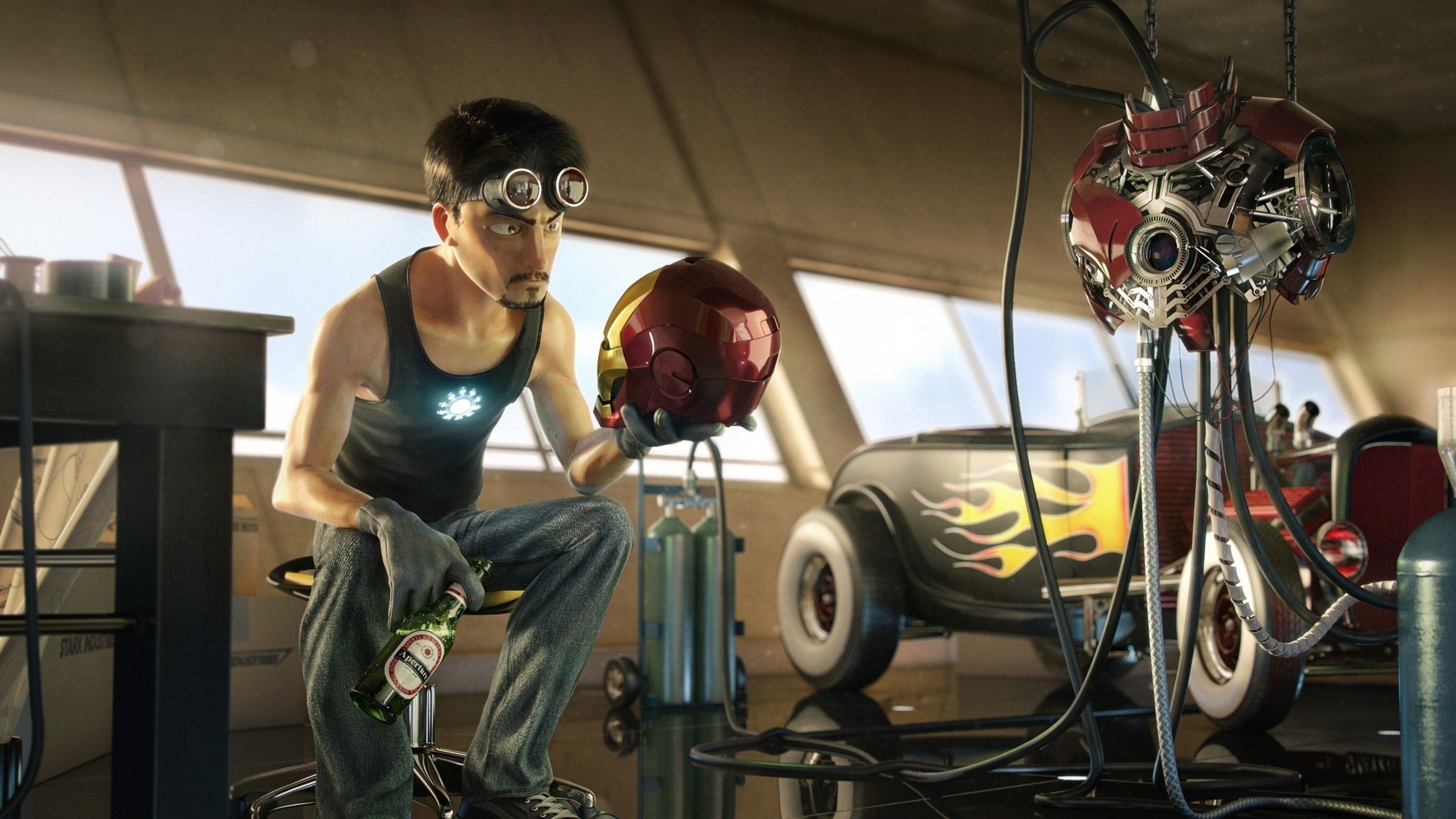 2560x1440 fiction iron man tony stark animation artwork garages 3D marvel stark industries  wallpa, Desktop