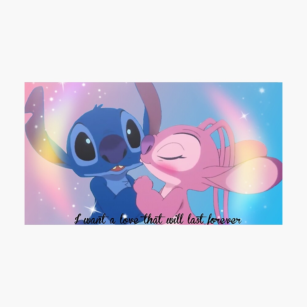 1000x1000 Stitch and Angel love Photographic Print, Phone