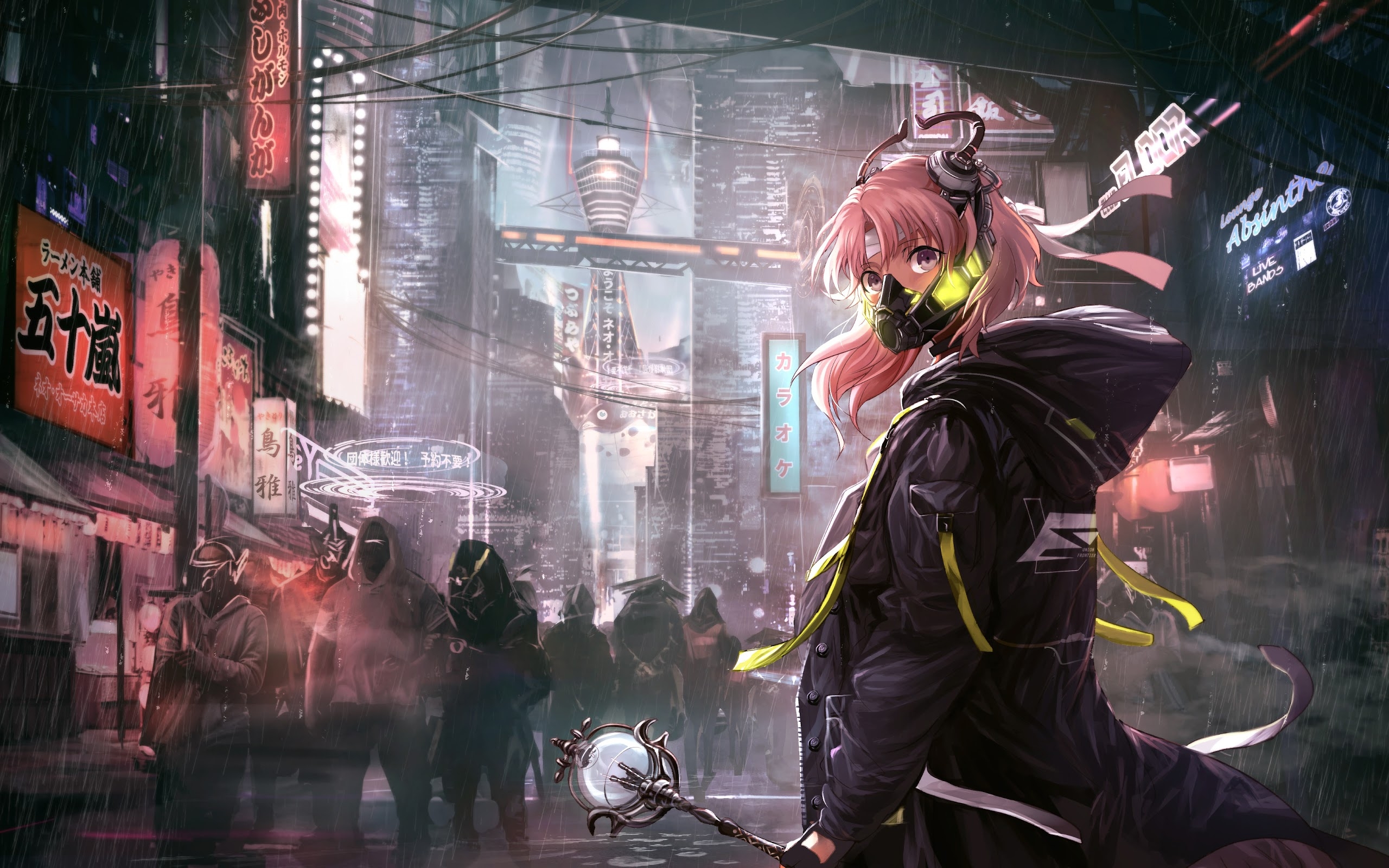 2560x1600 Anime Girl Mask Cyberpunk Sci Fi 4K Wallpaper, Desktop