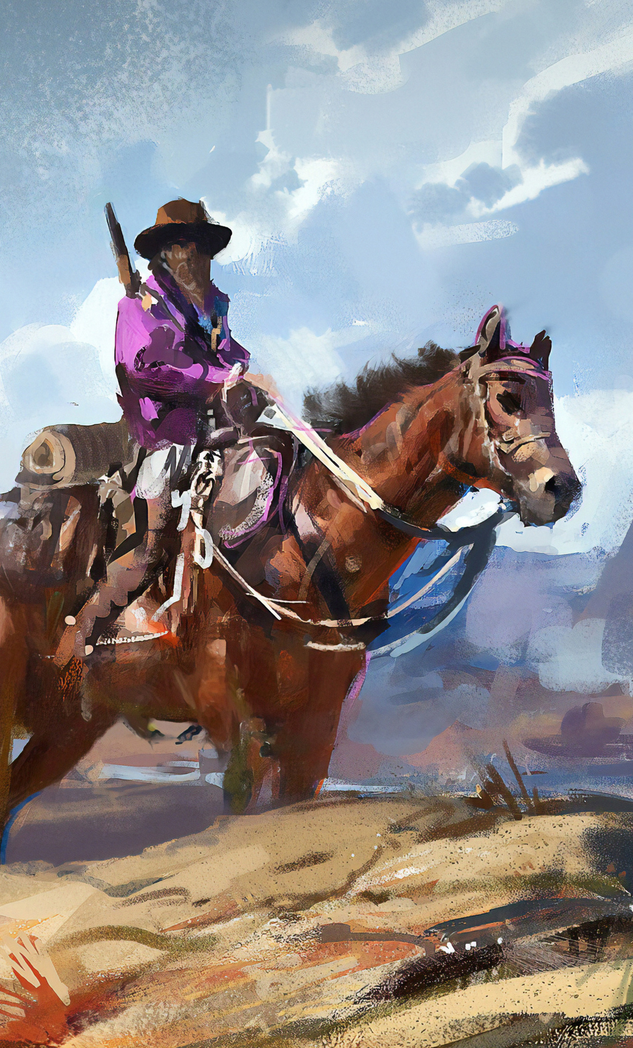 1280x2120 Cowboy On Horse Art iPhone HD 4k Wallpaper, Image, Background, Photo and Picture, Phone