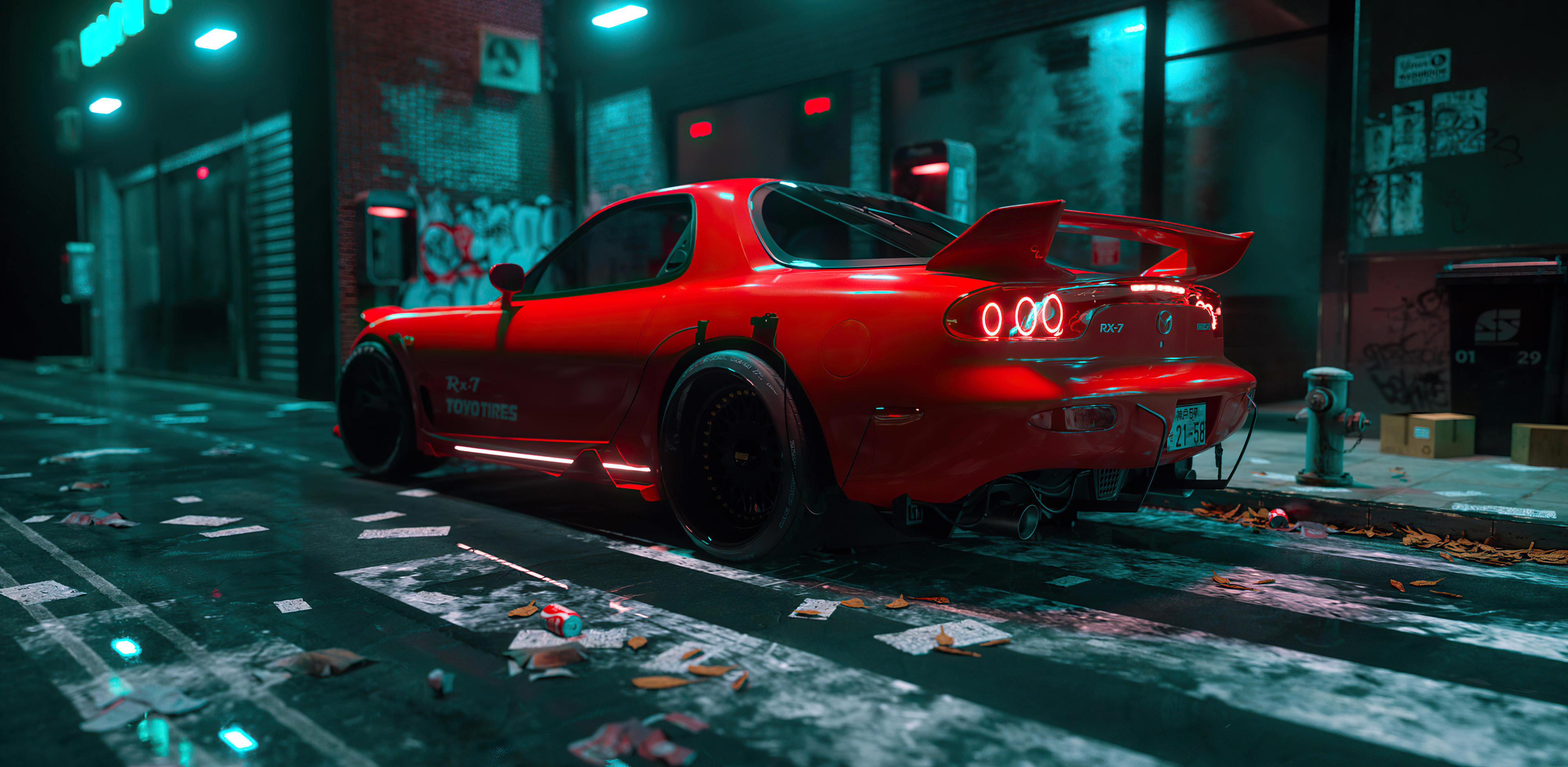 3840x1880 Mazda Rx7 Red Cgi Art 4k, HD Artist, 4k Wallpaper, Image, Background, Photo and Picture, Dual Screen