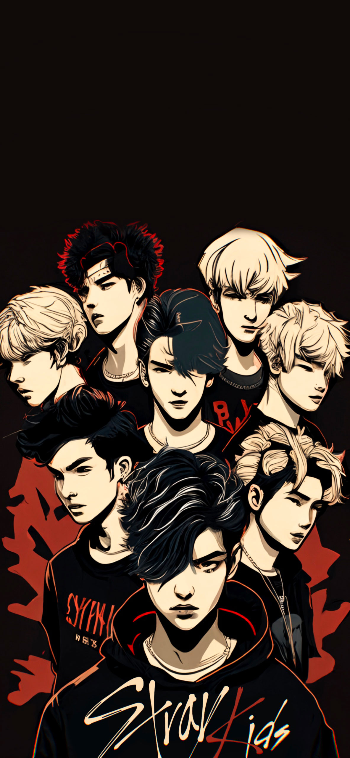 1190x2560 Stray Kids Black Wallpaper Phone SKZ Wallpaper OT8, Phone